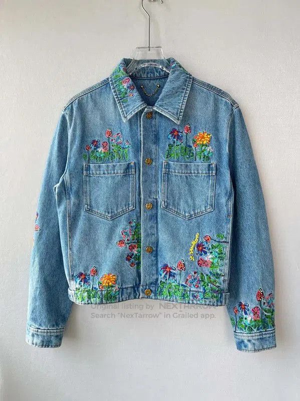 Louis Vuitton Louis Vuitton Blue Floral Embroidered Denim Jacket . Size US S / EU 44-46 / 1 - 1 Thumbnail