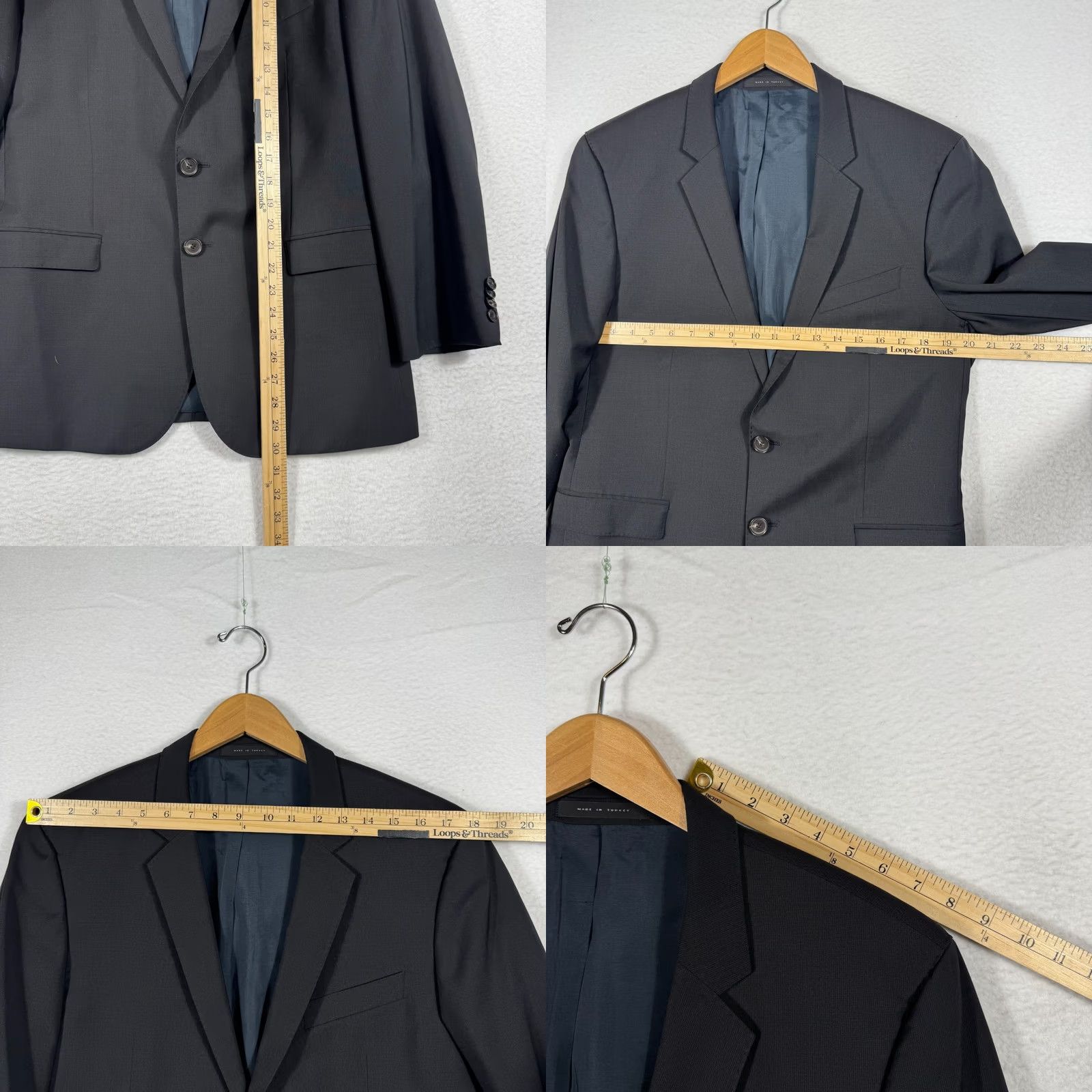 Hugo Boss HUGO BOSS Blazer Jacket Coat Mens 42S 2 Piece Slim Fit Wool Notch Lapel Black Gray Charcoal Gray 2 Button/4 Button Front Solid Vintage N/A Size 42R - 9 Thumbnail