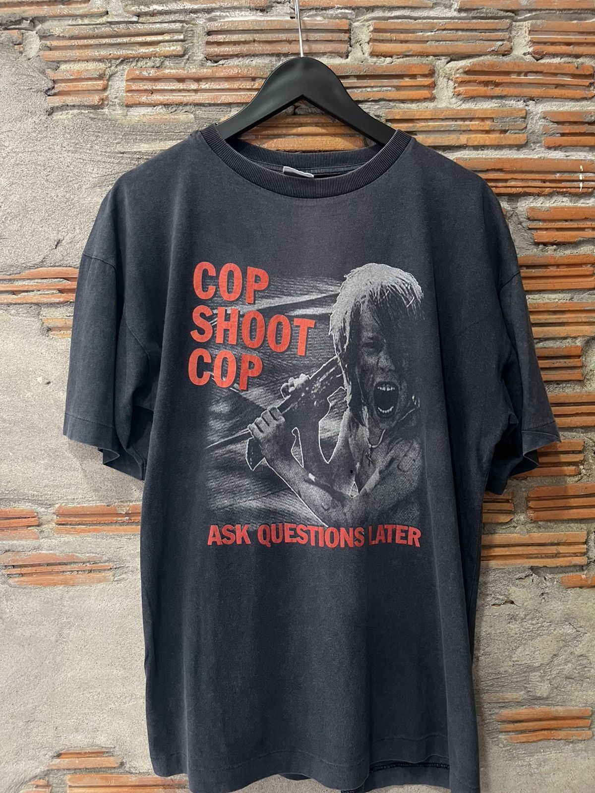 Band Tees Vintage Fade Black Cop Shoot Cop Ask Question Later T shirt Size US XL / EU 56 / 4 - 2 Thumbnail
