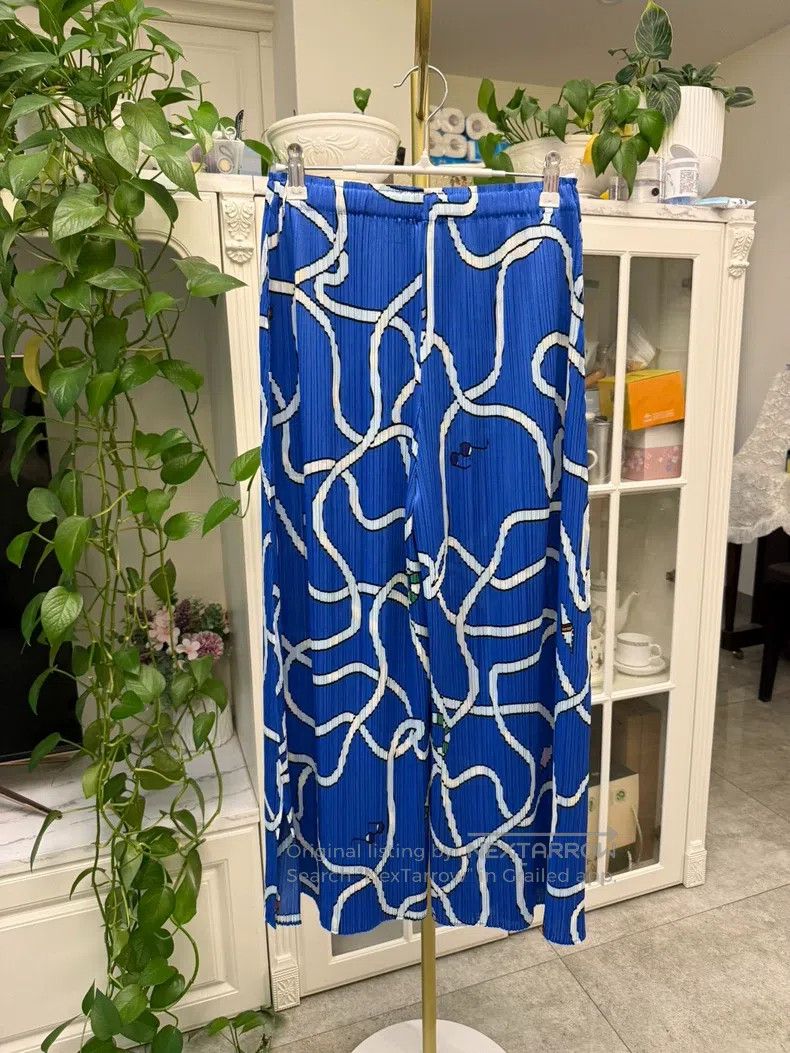 Issey Miyake Issey Miyake size:3 Blue Wave Straight - Leg Wide - Leg Pa Size 31" - 3 Thumbnail