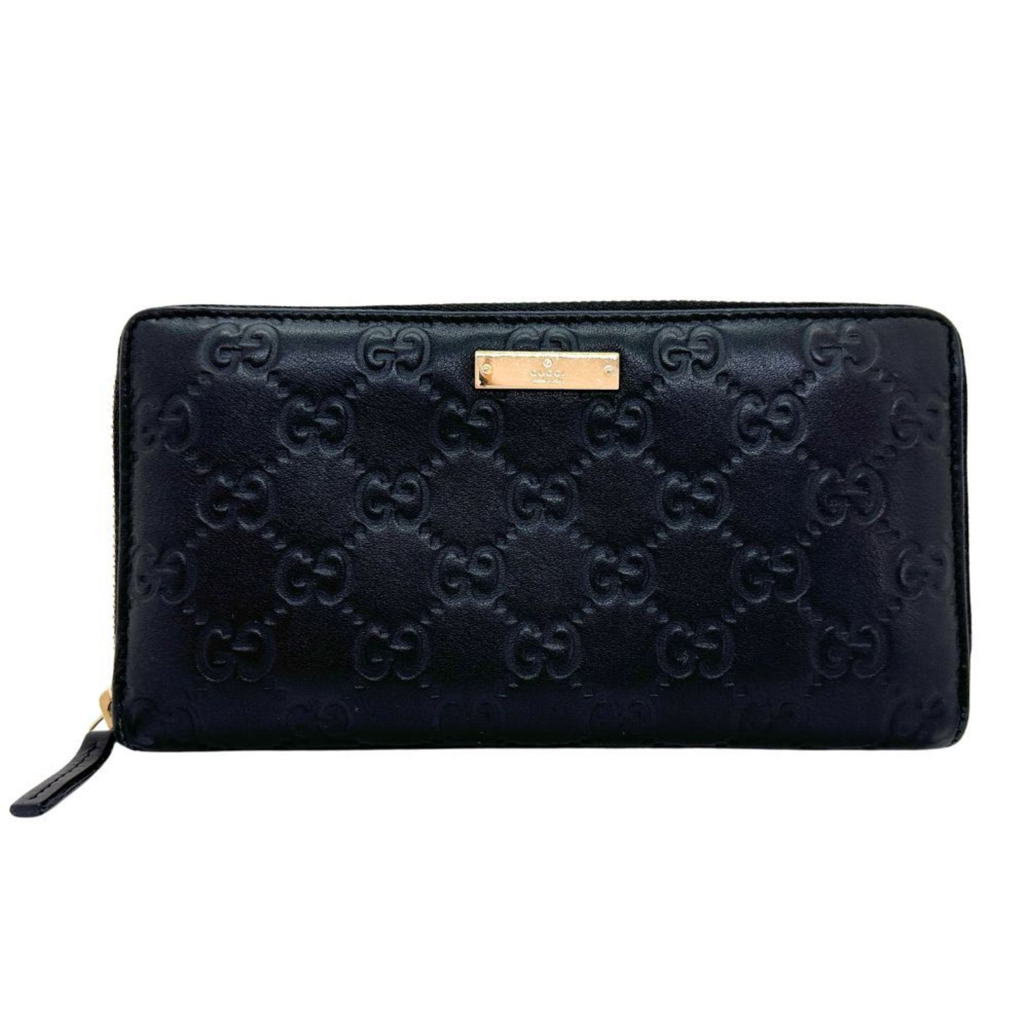 image of Gucci Round Long Wallet 307980 Shima Leather Zip Around Men Women I111624141 in Black
