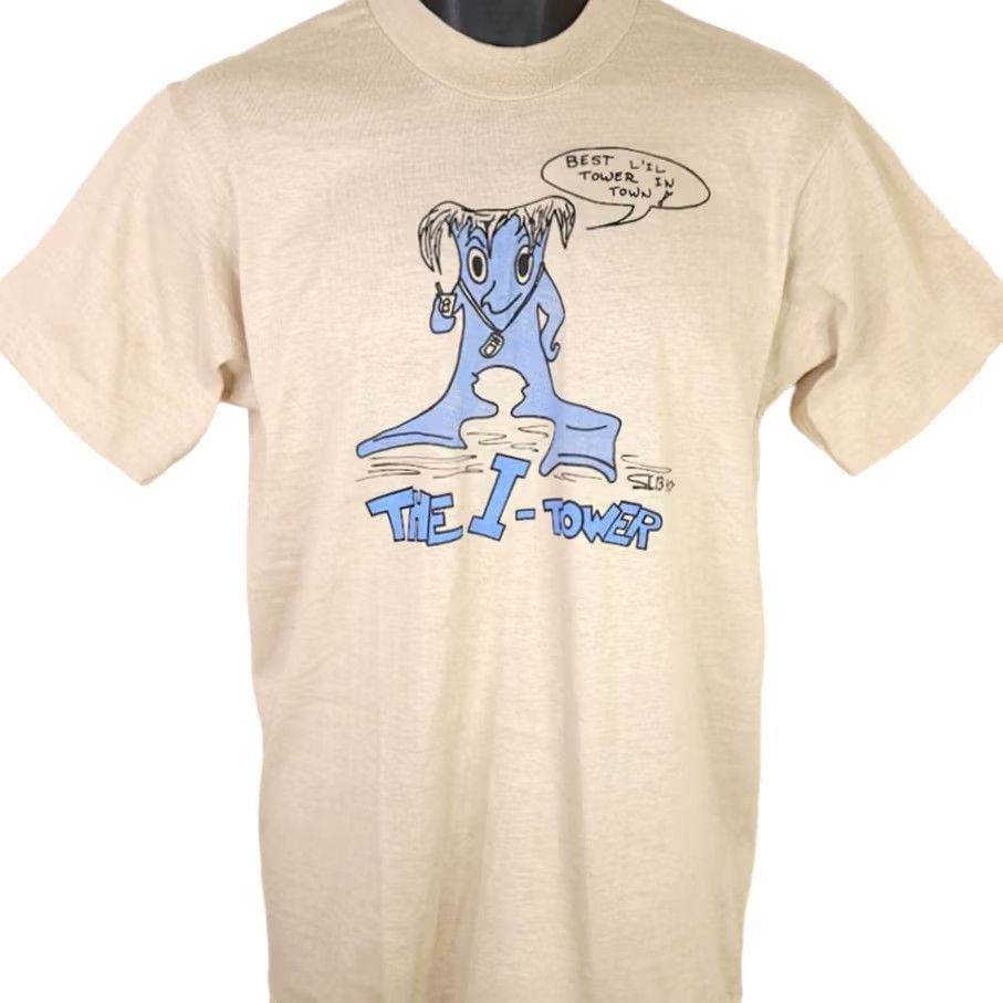 Vintage VINTAGE The I Tower T Shirt Mens Size Medium 80s 1989 Best Lil Tower Made In USA Beige Cotton Crew Neck Short Sleeve Shirts Mens Size US M / EU 48-50 / 2 - 2 Thumbnail