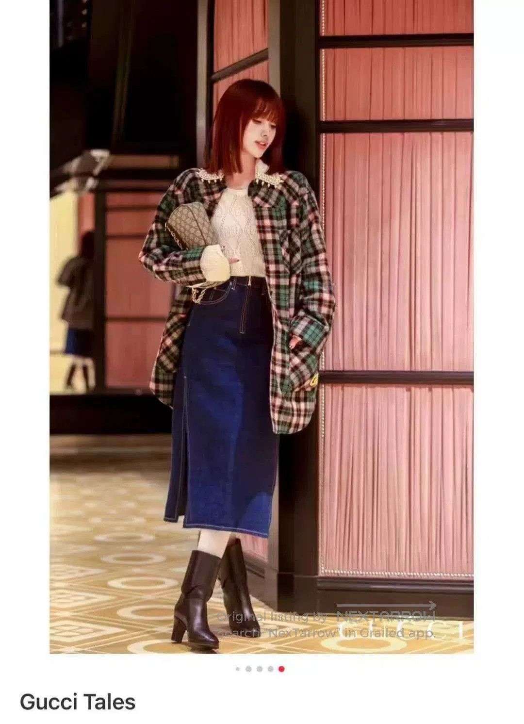 Gucci gucci green plaid long coat with pearl collar. Size L / US 10 / IT 46 - 9 Thumbnail