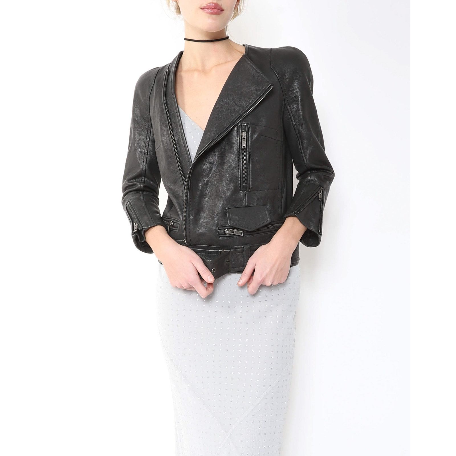 Haider Ackermann SS16 Round Shoulder Biker Jacket in Black Leather Size XS / US 0-2 / IT 36-38 - 5 Thumbnail