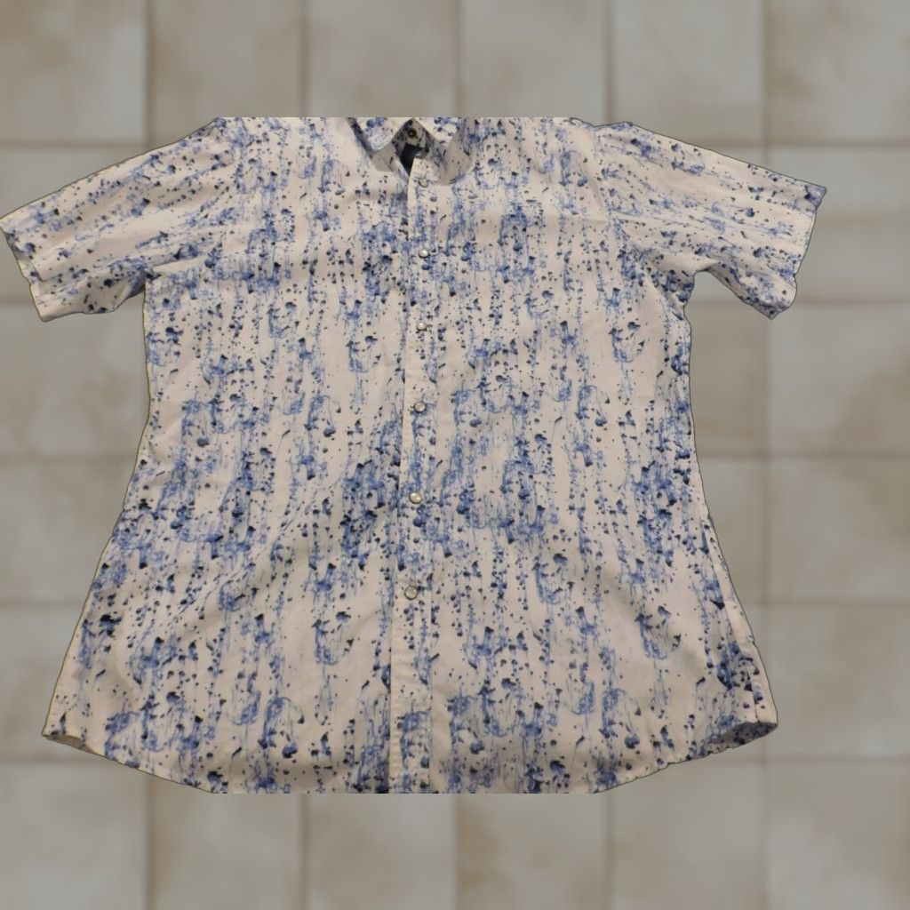 Cremieux Cremieux Men Shirt L Blue White Button-Down Collared Short Sleeve Knit Cotton Classic Geometric Logo Pockets Slimming Regular Pattern Size US L / EU 52-54 / 3 - 1 Thumbnail