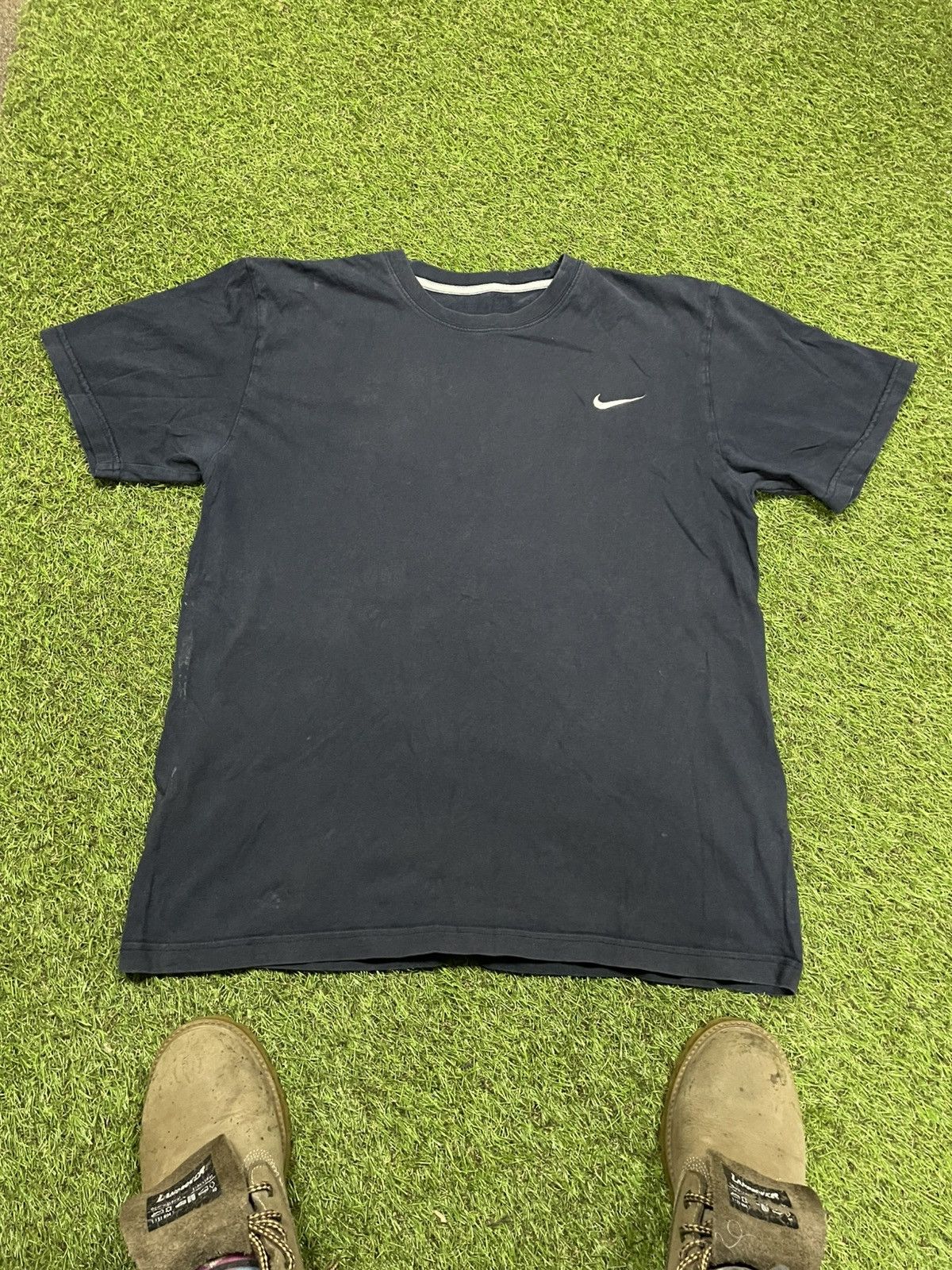 Nike × Vintage Vintage Nike Swoosh Tee – Faded Black Worn Distressed Large Size US L / EU 52-54 / 3 - 1 Thumbnail