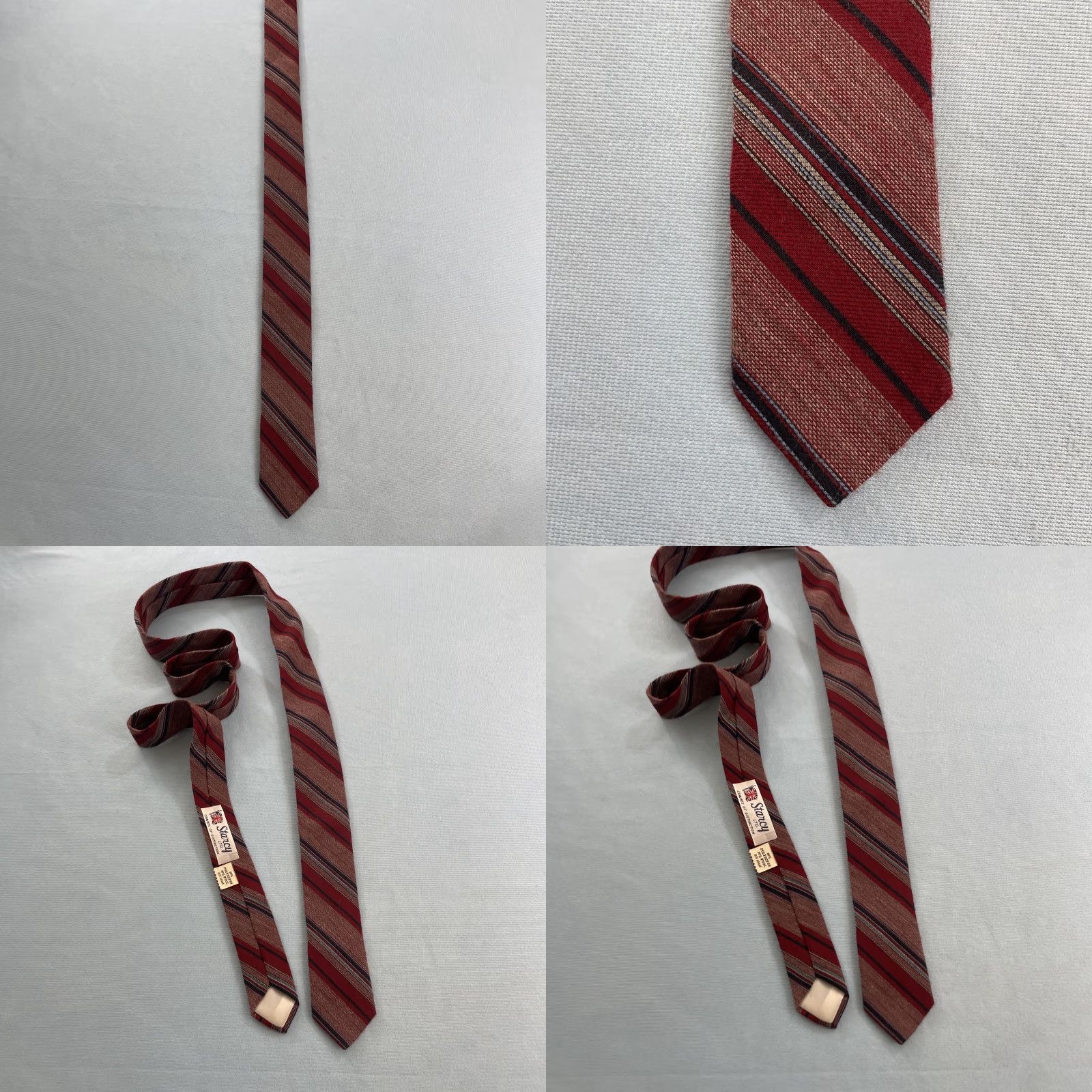 Vintage VINTAGE Stacy Stavy Cravats Wool Repp Tie 2" Slim Stripe Red Texture Poly Blend MCM Mod 2x54 Capsule Slim Necktie Mens Size ONE SIZE - 10 Thumbnail