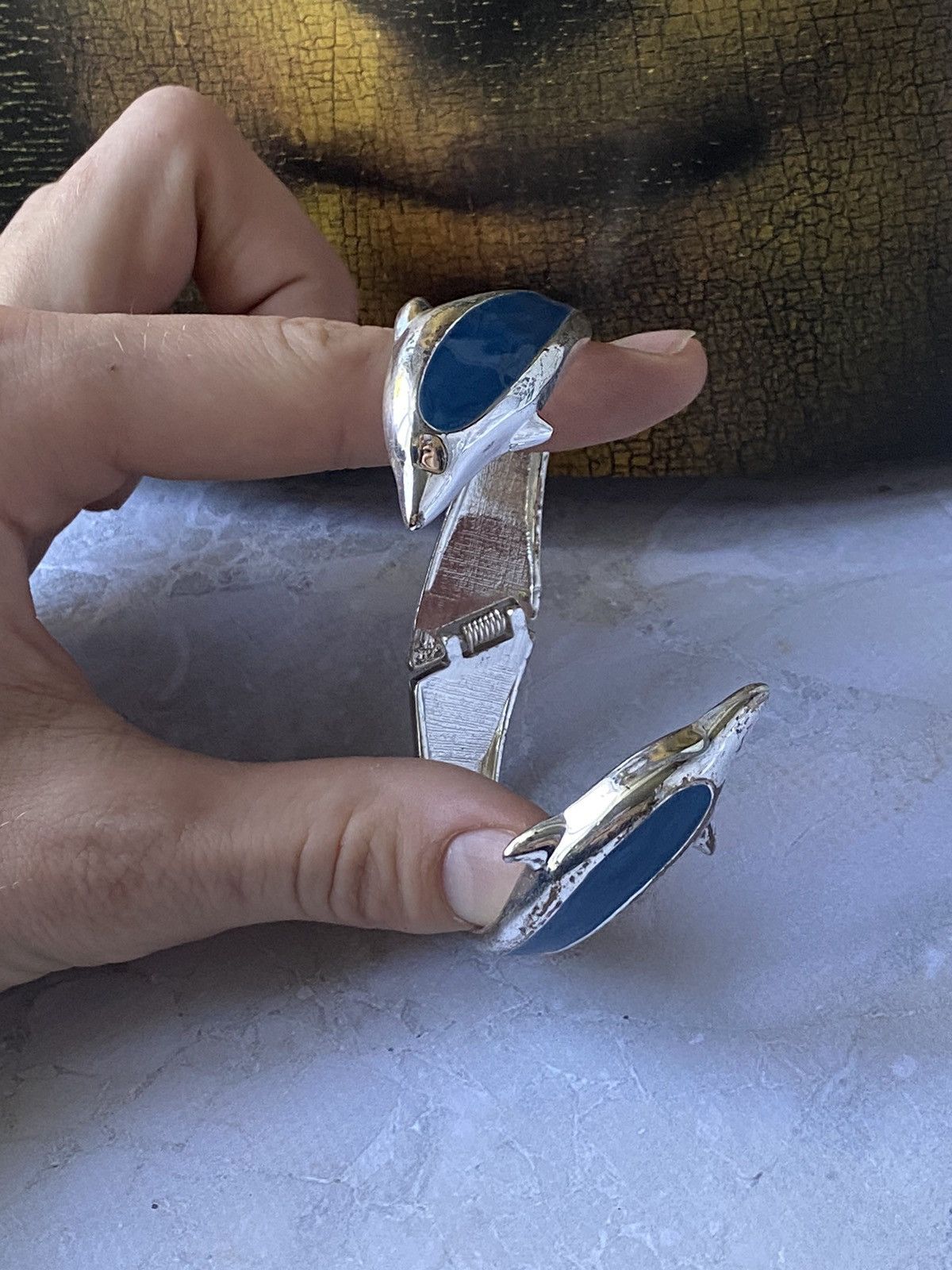 Japanese Brand × Jewelry × Vintage Vintage Dolphin Bracelet w/ Blue Enamel Size ONE SIZE - 11 Thumbnail