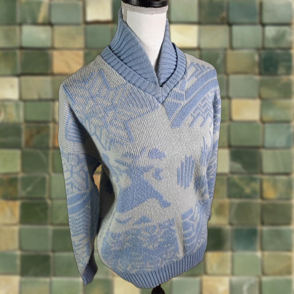 Vintage VINTAGE Profile 80's Ugly Christmas Sweater Medium Blue Wool Cowl Neck Women Size M / US 6-8 / IT 42-44 - 1 Thumbnail