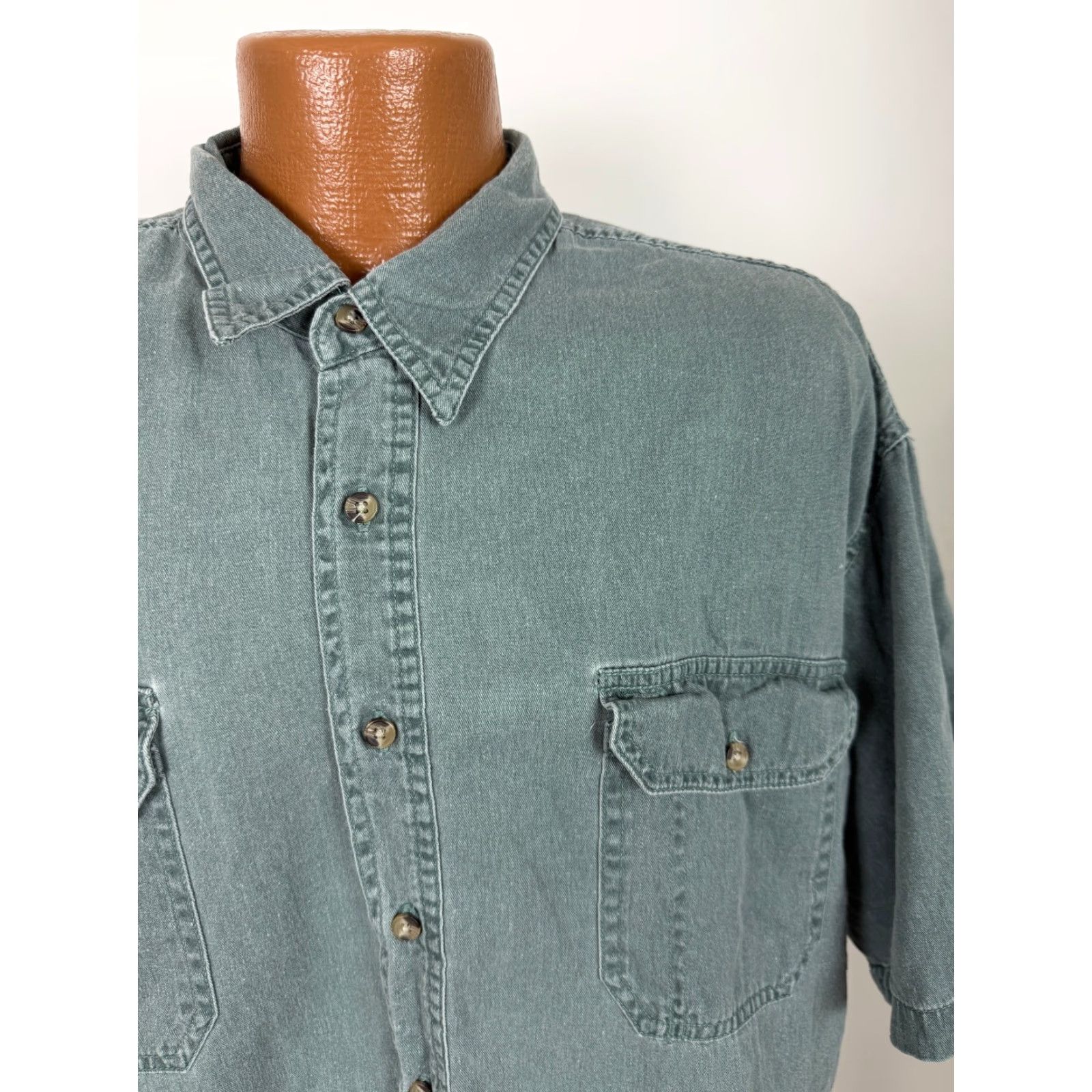 Bugle Boy VINTAGE Bugle Boy Shirt 2XL Button-Up Twill Cotton Green 90s Grunge Outdoor Mens Shirt - Vintage 90s Bugle Boy Shirt Size US XXL / EU 58 / 5 - 2 Thumbnail