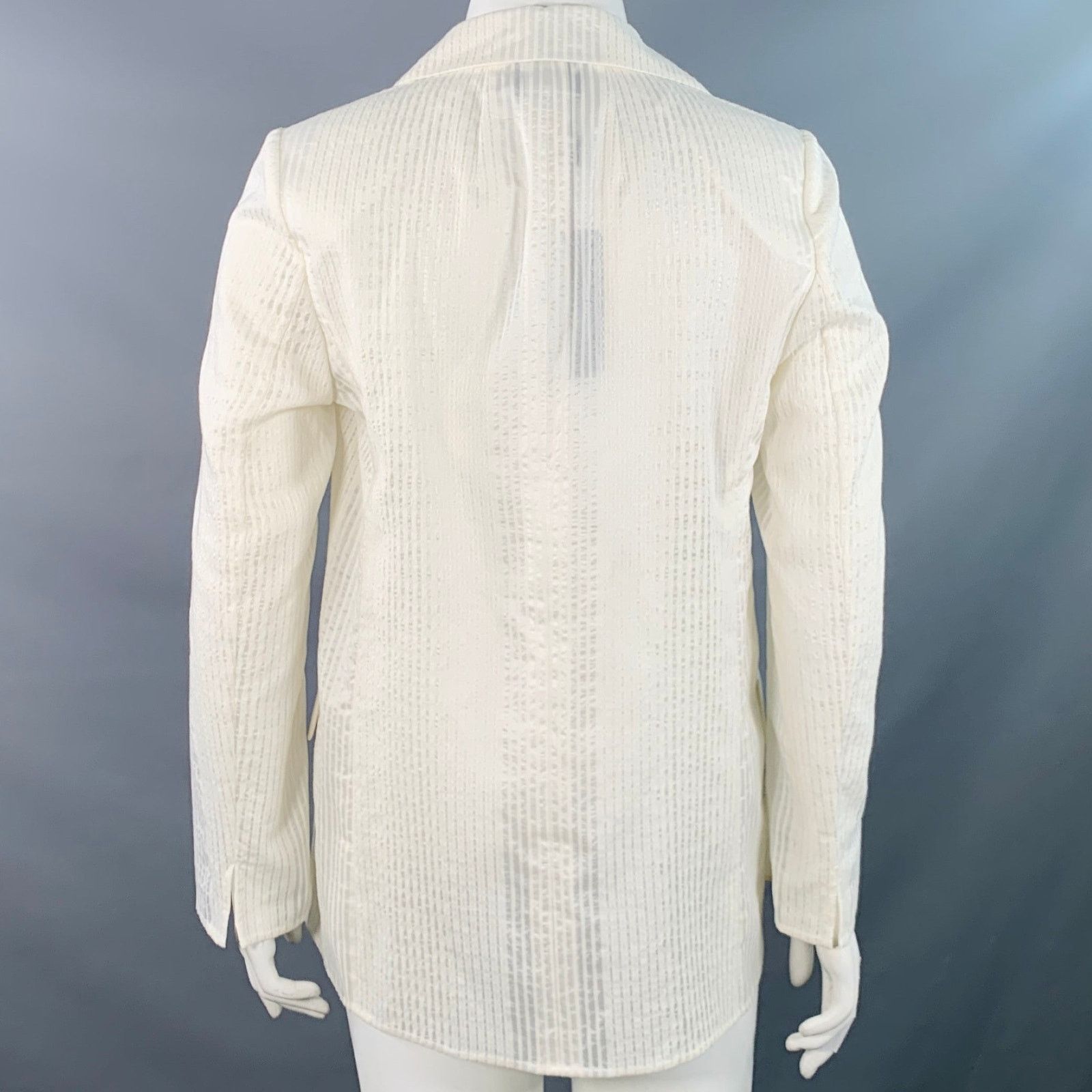Akris AKRIS Natalia Off White Cotton Sheer Textured Snaps Blazer Size L / US 10 / IT 46 - 4 Thumbnail