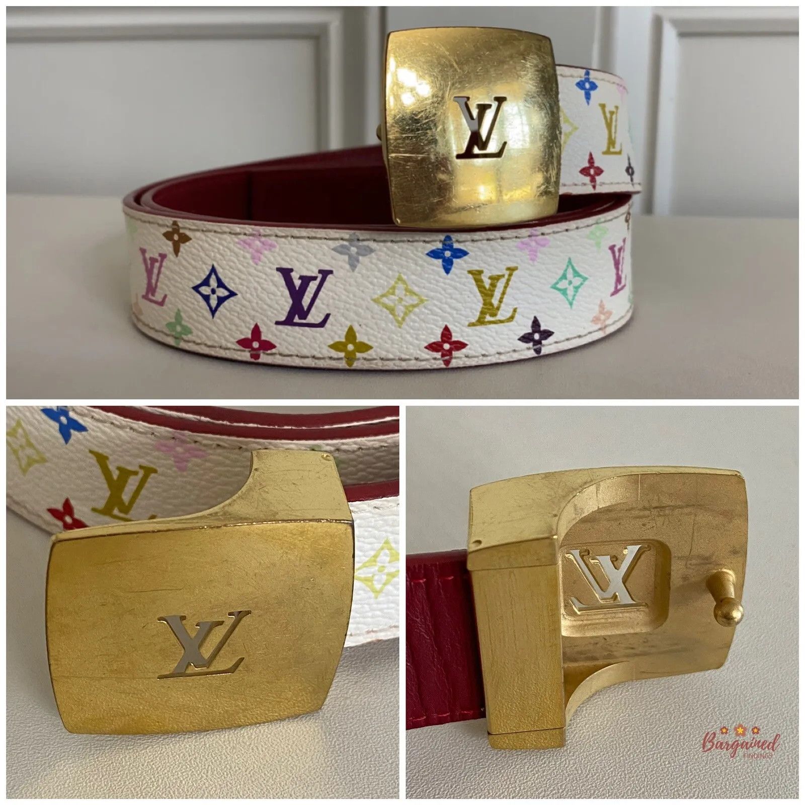 Louis Vuitton × Takashi Murakami Louis Vuitton White Monogram Multicolor LV Reversible Belt Size 30 - 7 Thumbnail
