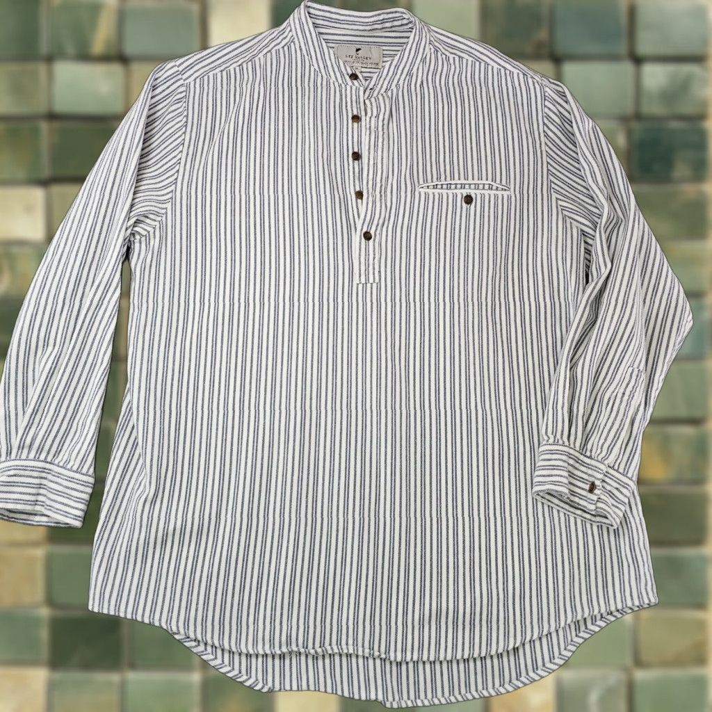 Lee Lee Valley Ireland Shirt Mens XL White Blue Stripe Grandfather Henley Grandad Size US XL / EU 56 / 4 - 1 Thumbnail