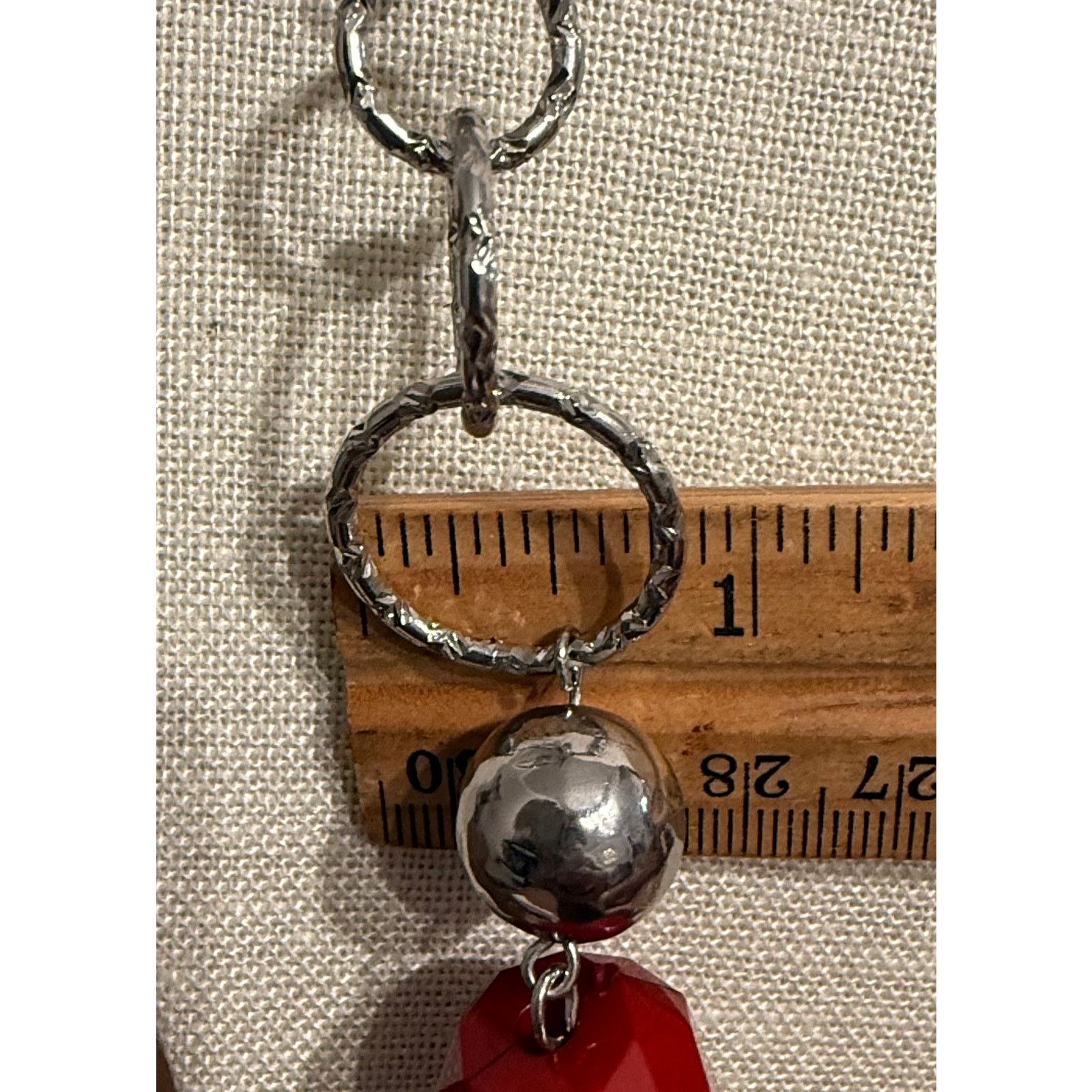 Other NWT Macy’s Red Black Silver Tone Statement Necklace 34” + 4” Size ONE SIZE - 4 Thumbnail