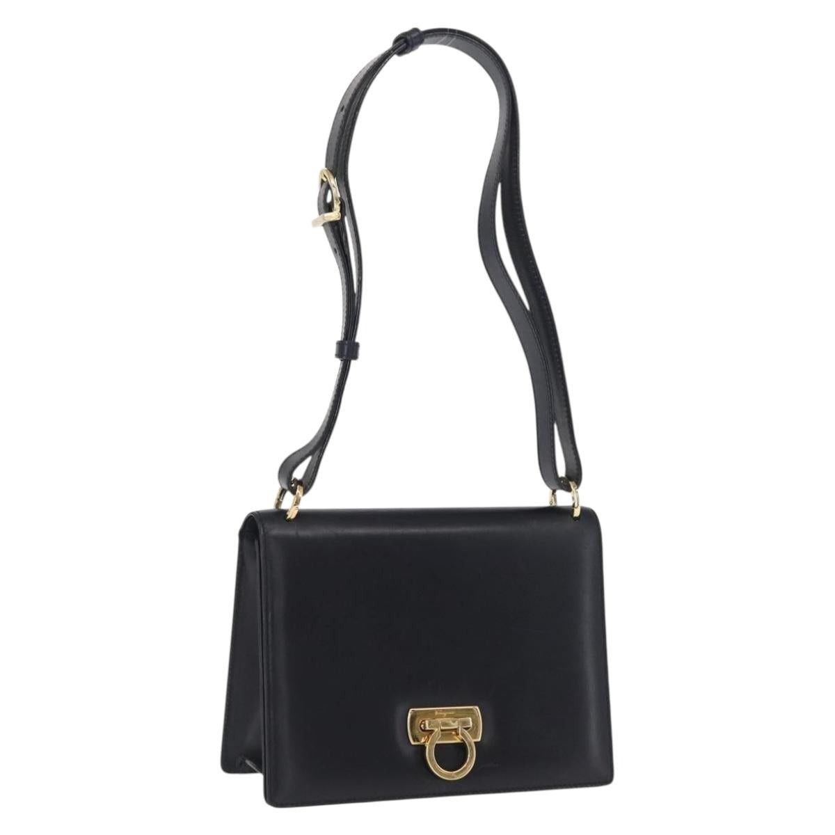 Salvatore Ferragamo Gancini Shoulder Bag Leather Navy Gold A