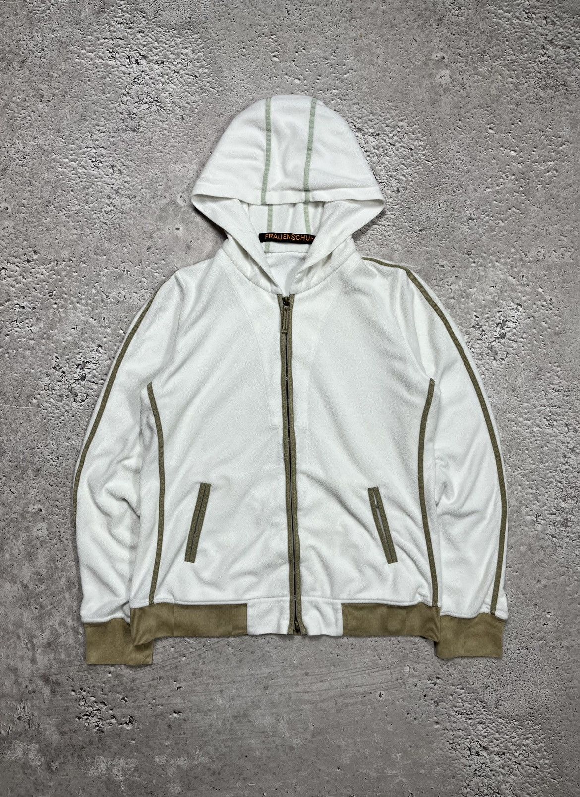 Frauenschuh Frauenschuh White Zip-Up Hoodie with Beige Trim Size S / US 4 / IT 40 - 1 Thumbnail