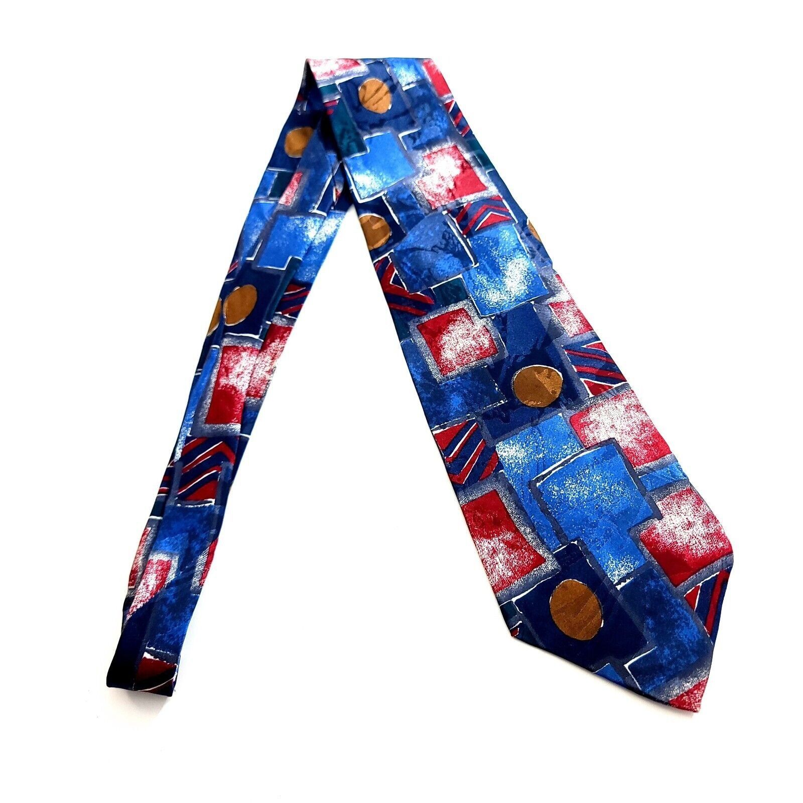 Designer J.T. Beckett Blue Red Abstract Jacquard Print Wide Silk Tie Size ONE SIZE - 6 Thumbnail