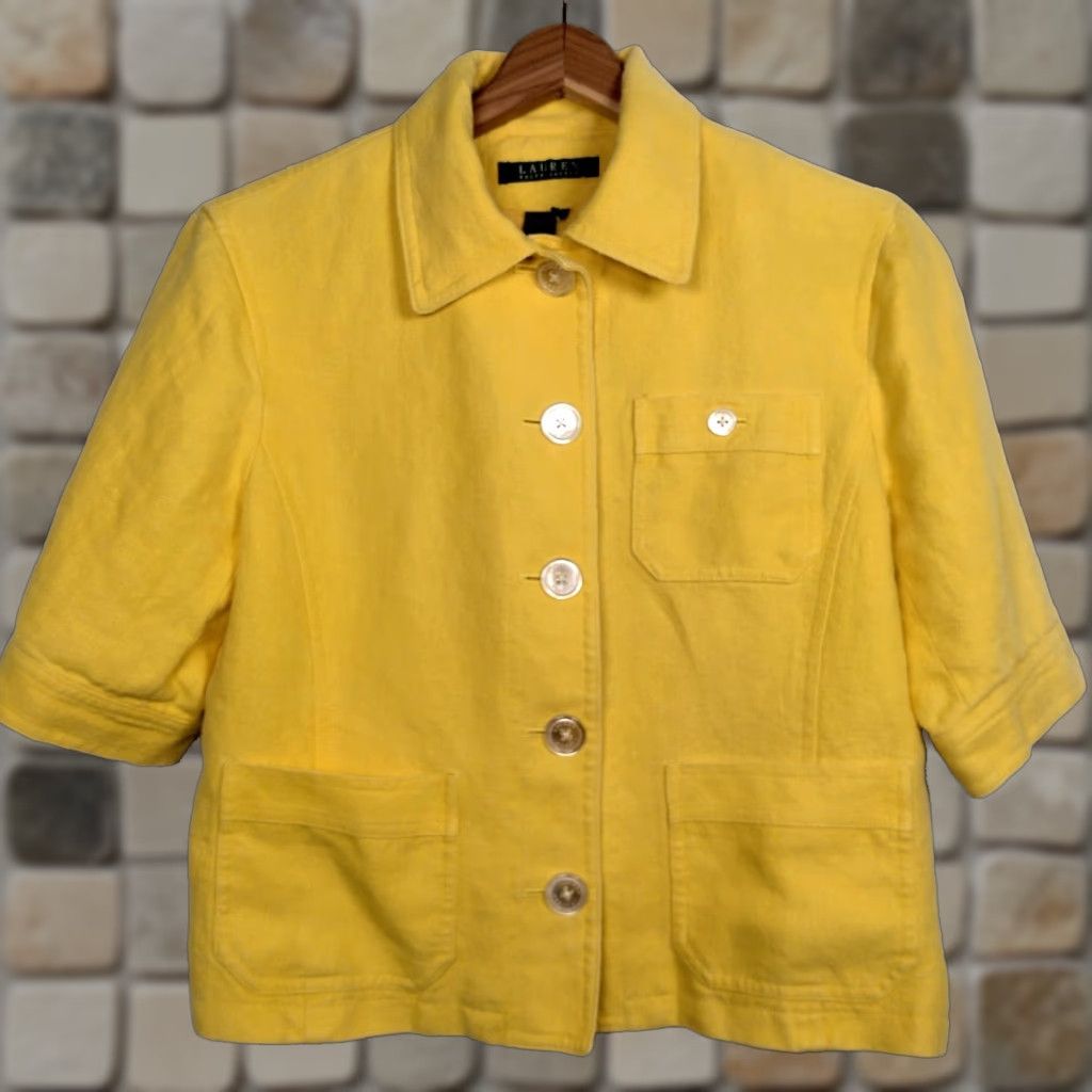 Ralph Lauren VINTAGE Lauren Ralph Lauren Blouse Women Size 6 Yellow Linen Short Sleeve Button Up Business Casual Preppy Size M / US 6-8 / IT 42-44 - 1 Thumbnail