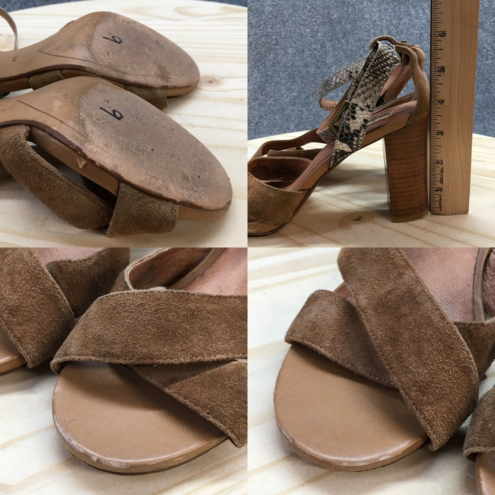 Vintage Halogen Sandals Women's 9 M Ankle Straps Brown Leather Heeled Snakeskin Casual Shirt? Size US 9 / IT 39 - 9 Thumbnail