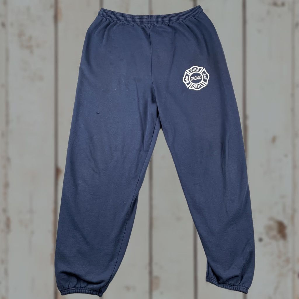Hanes VINTAGE NAVY Hanes Chicago Fire Department Sweatpants Print 90s XL Adults Blue Pants, Drawstring, Regular Inseam 29 in Men Size US 36 / EU 52 - 1 Thumbnail
