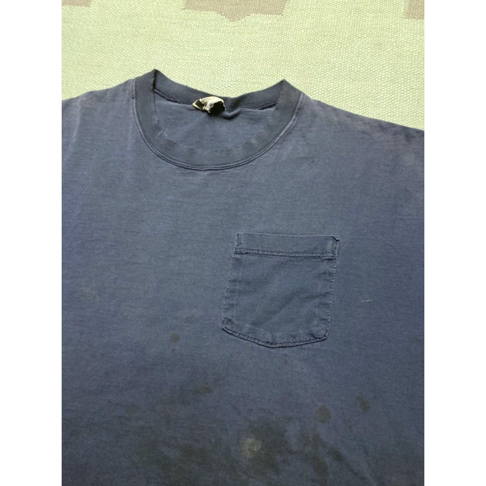 Russell Athletic VINTAGE Russell Athletic Pocket T Shirt Men XL Blue Grunge Cotton Boxy | Pockets | 27” Pit to Pit | 30” Length Size US XL / EU 56 / 4 - 5 Thumbnail