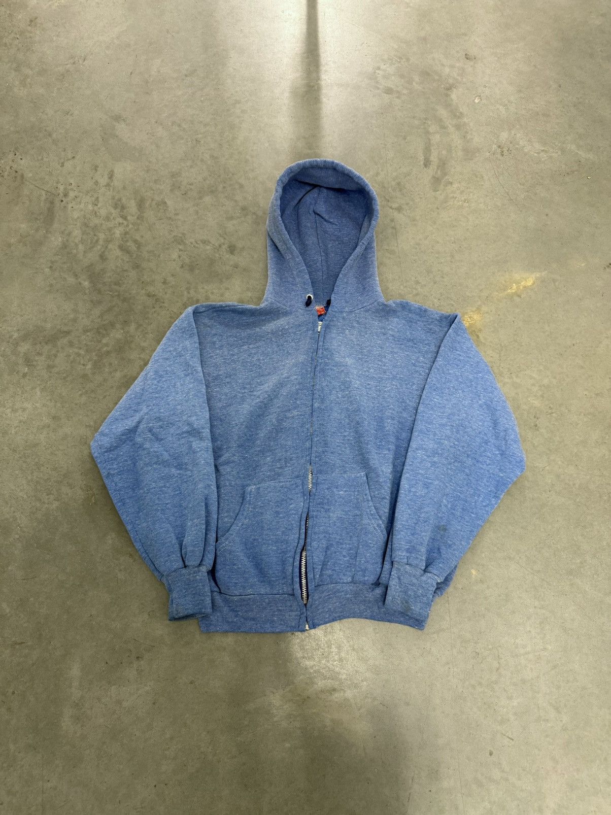 Hanes Blue Blank Full Zip Hoodie YKK Metal Zipper USA Made 80s Size US L / EU 52-54 / 3 - 1 Thumbnail