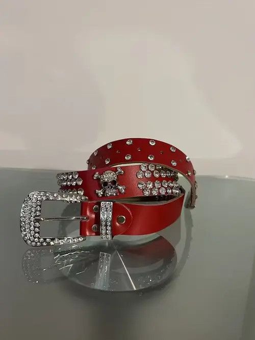 AC/DC Y2K Rhinestone Skull Belt (red) Size 32 - 3 Thumbnail