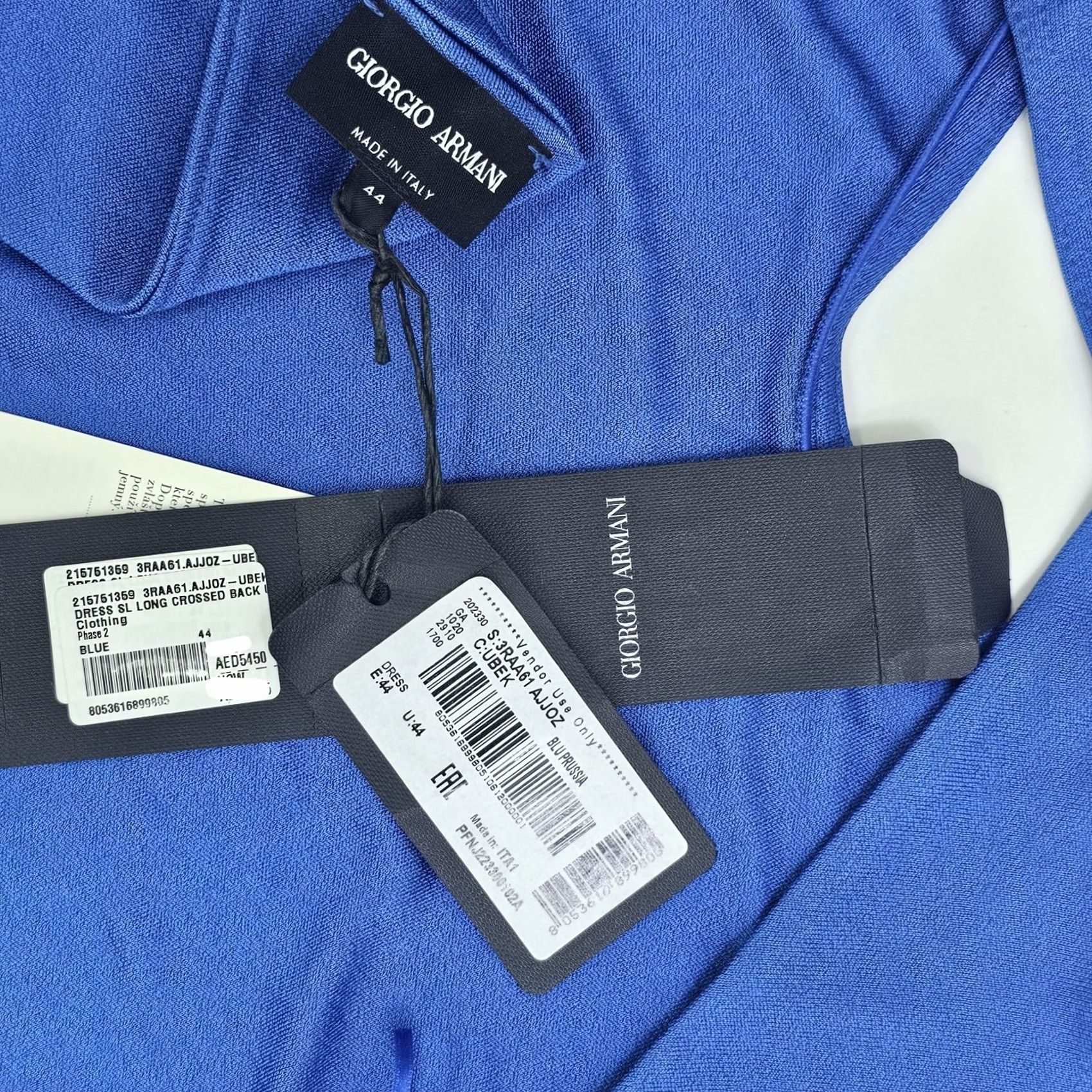 Giorgio Armani Giorgio Armani Dress Blue 44 Draped Satin Jersey Crossed Back Midi BNWT Size M / US 6-8 / IT 42-44 - 6 Thumbnail