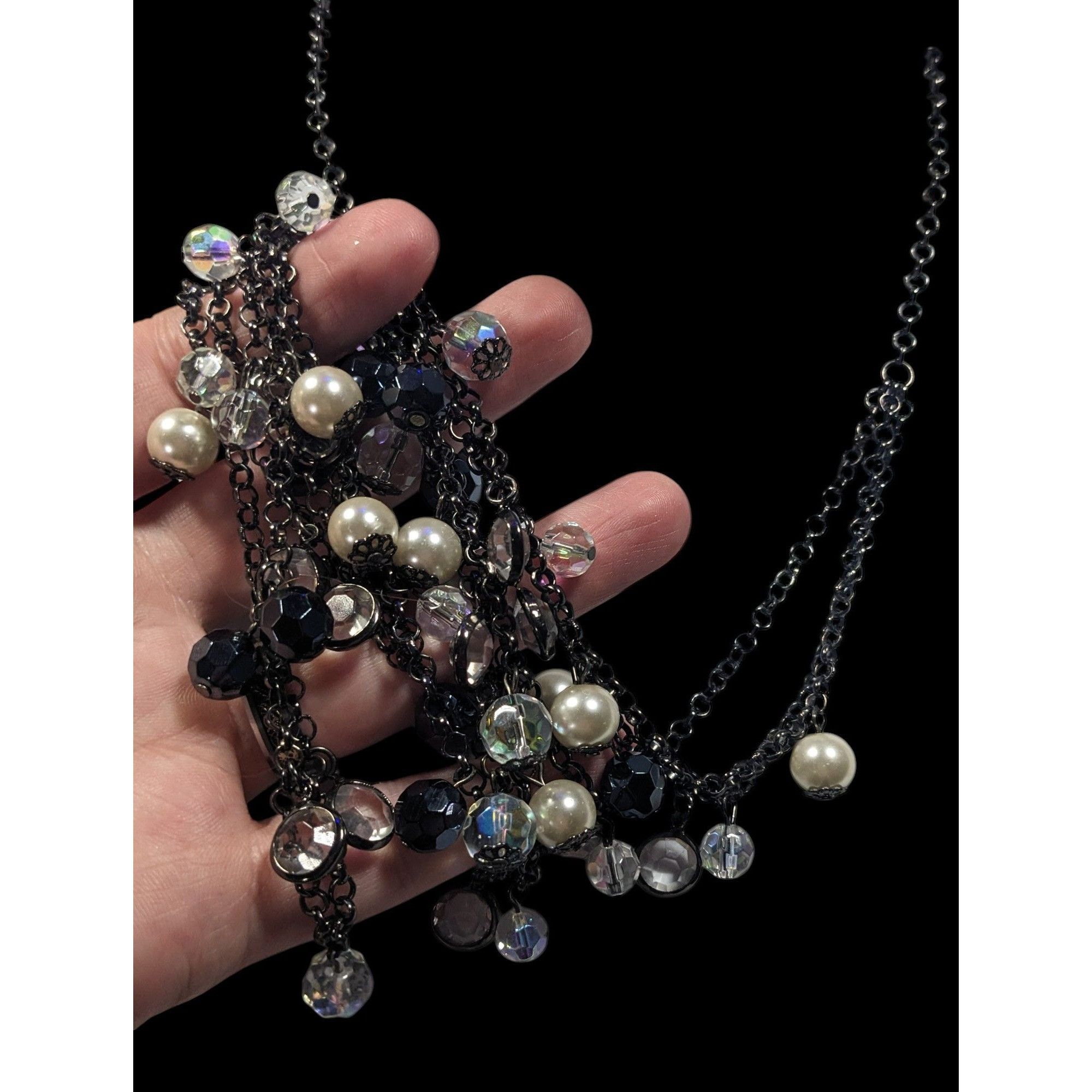 Other Glam Goth Multilayer Glass And Faux Pearl Charm Studded Neck Size ONE SIZE - 7 Thumbnail