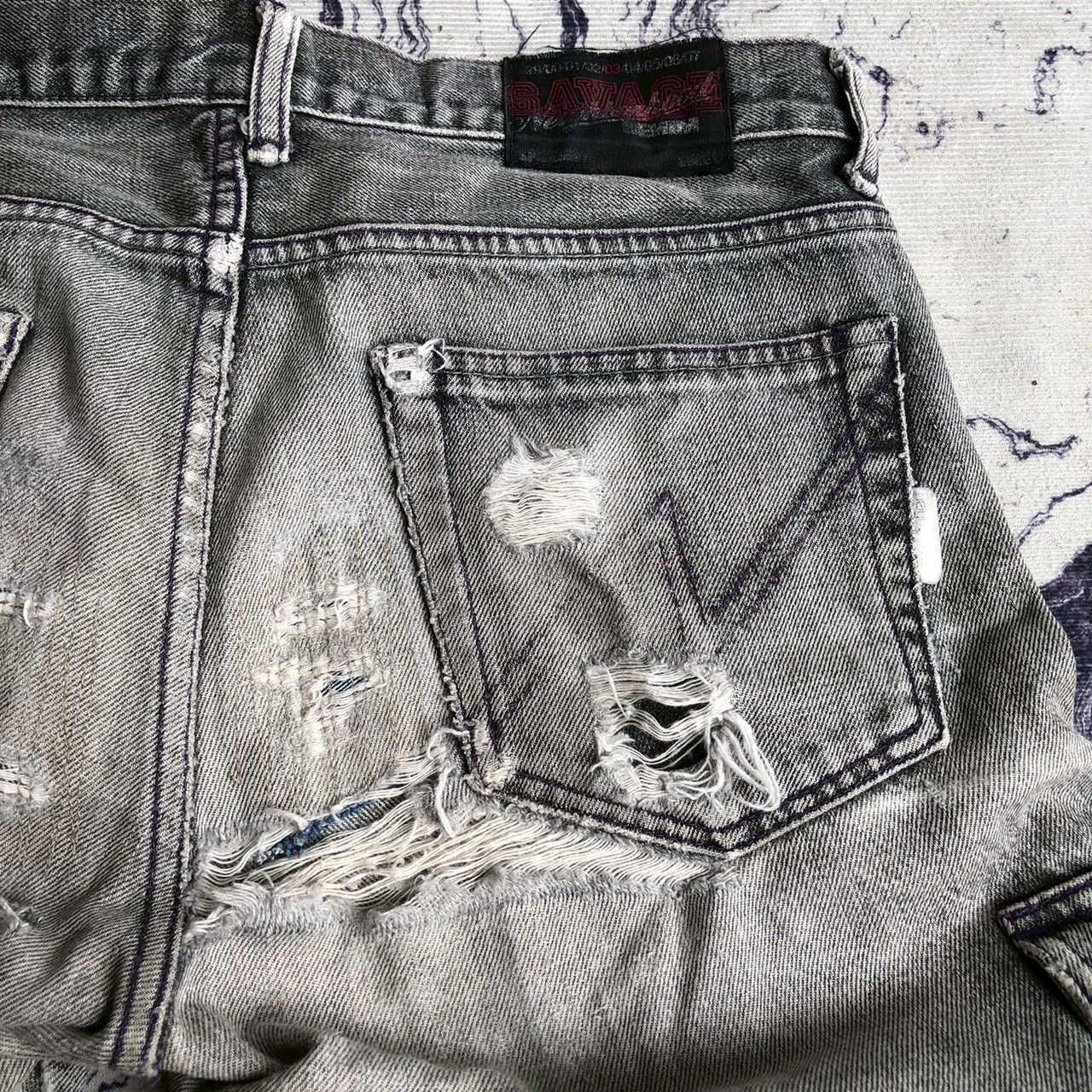 Neighborhood 2003 Neighborhood Savage Selvedge Distressed Cargo Denim Size US 33 - 9 Thumbnail