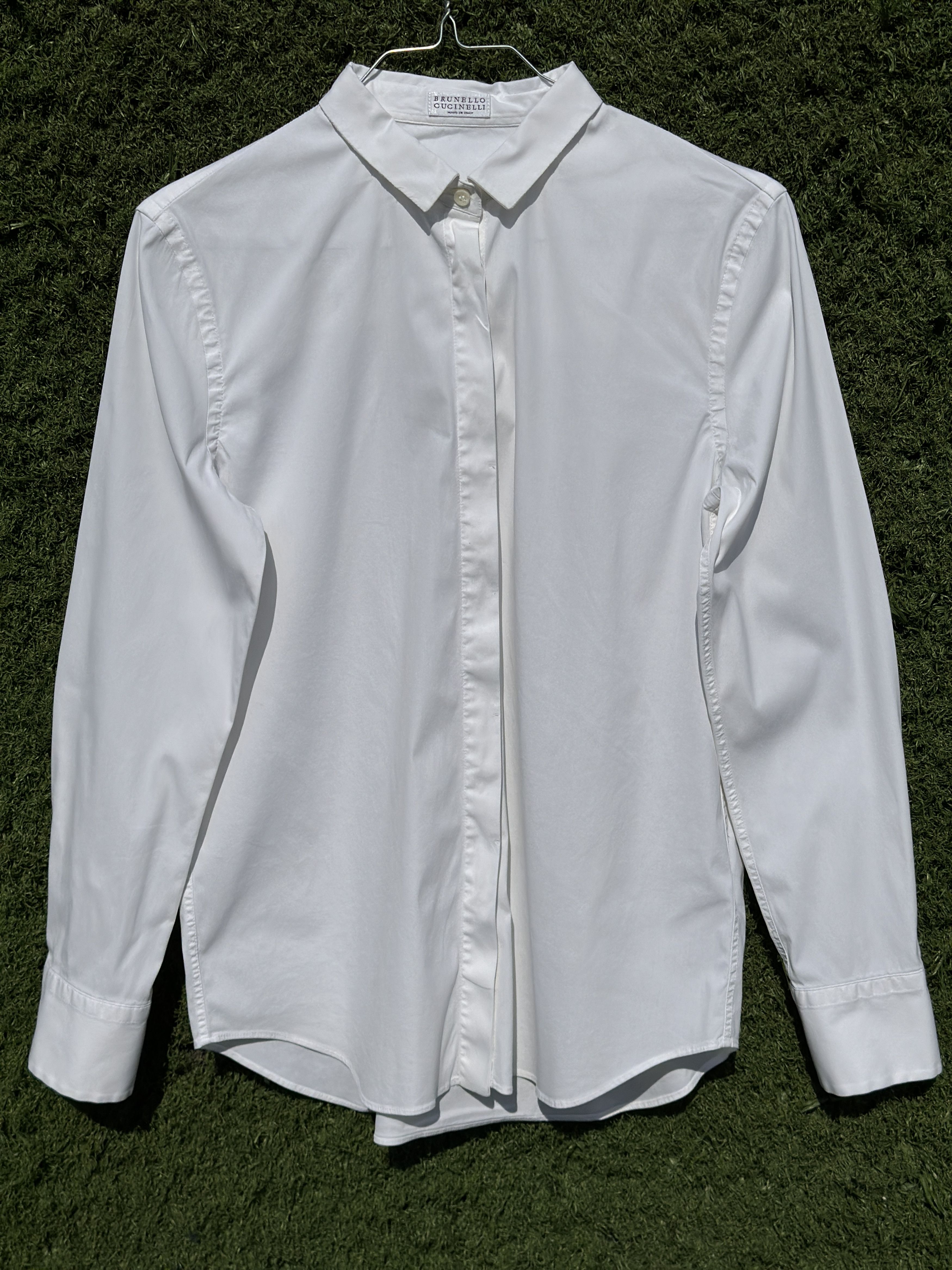 Brunello Cucinelli Brunello Cucinelli White Hidden Button Stretch Shirt Size M Size M / US 6-8 / IT 42-44 - 3 Thumbnail