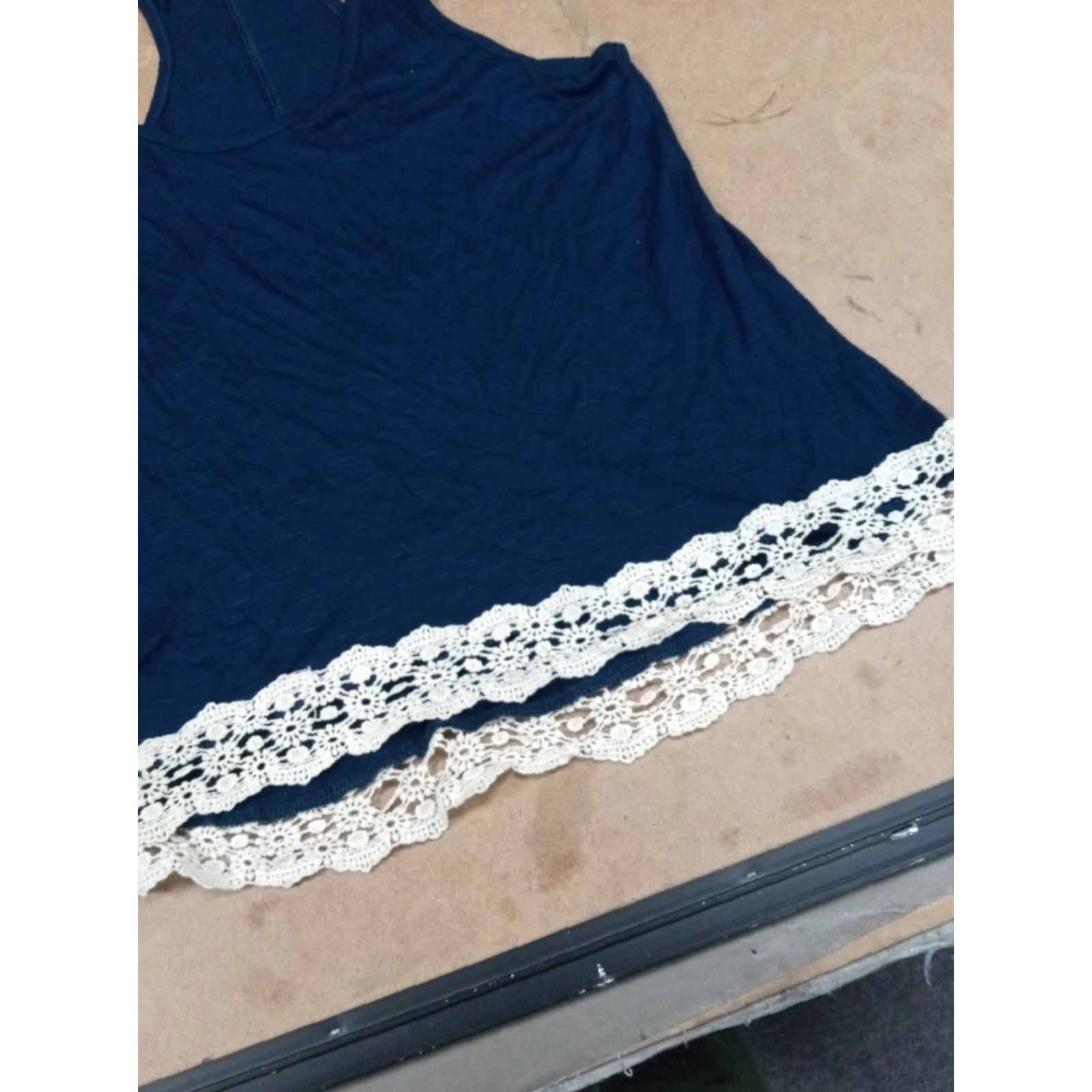 Vintage Rue 21 Tank Top Women Sleeveless Lace Hemline Crochet Accent Blue S Small Regular Scoop Neck Size S / US 4 / IT 40 - 3 Thumbnail