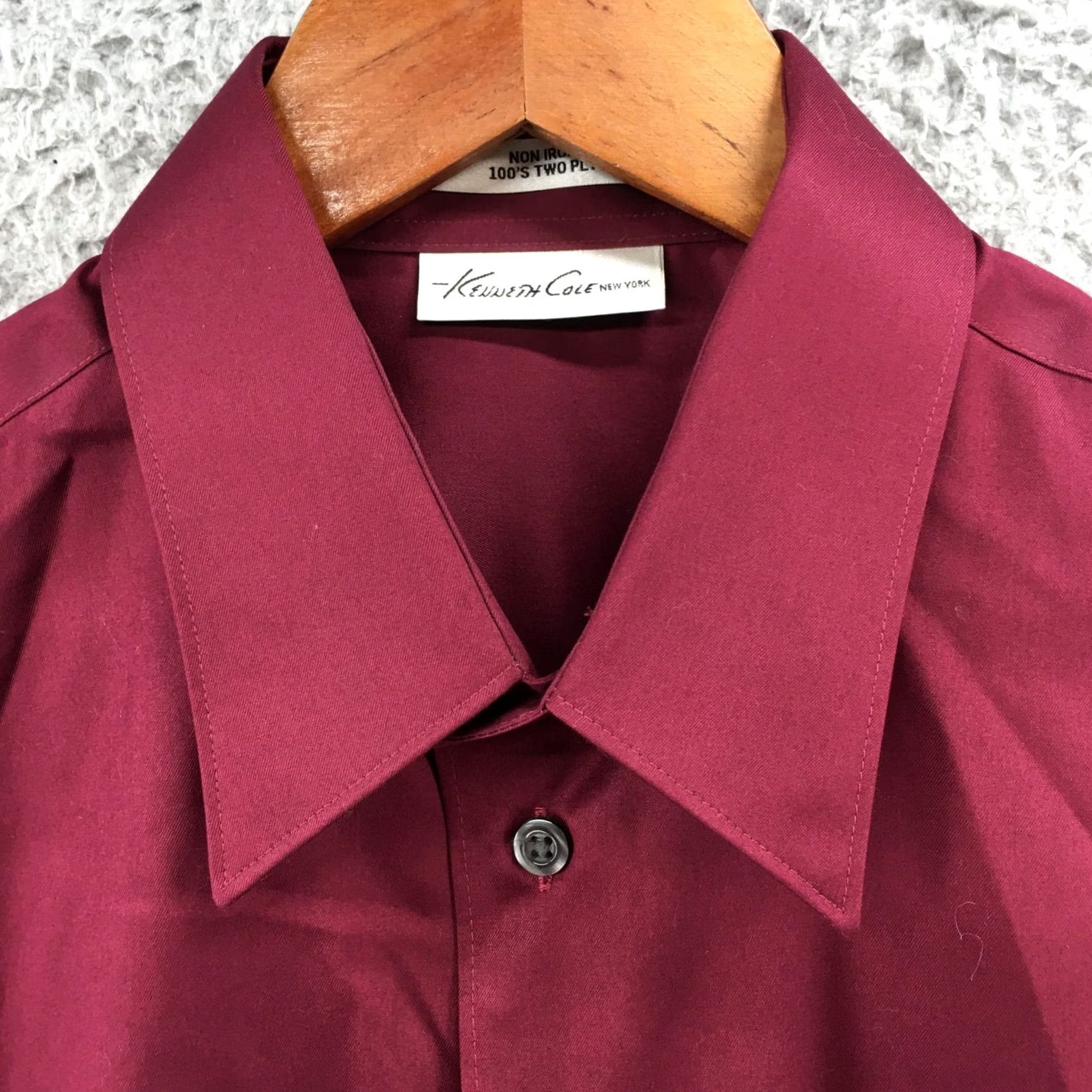 Kenneth Cole Kenneth Cole Dress Shirt Mens S Burgundy Cotton Button Up Long Sleeve Non-Iron Size 36R - 3 Thumbnail