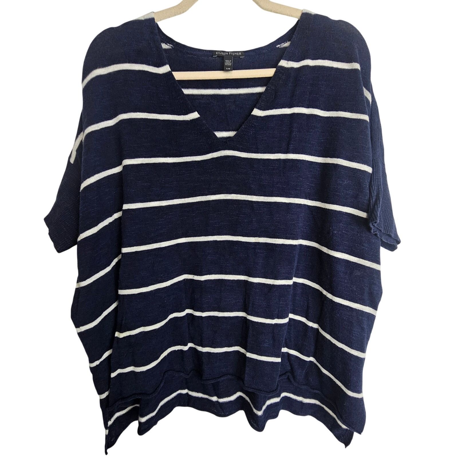 Eileen Fisher Eileen Fisher Womens Striped Linen Cotton Top L Coastal Size L / US 10 / IT 46 - 1 Thumbnail
