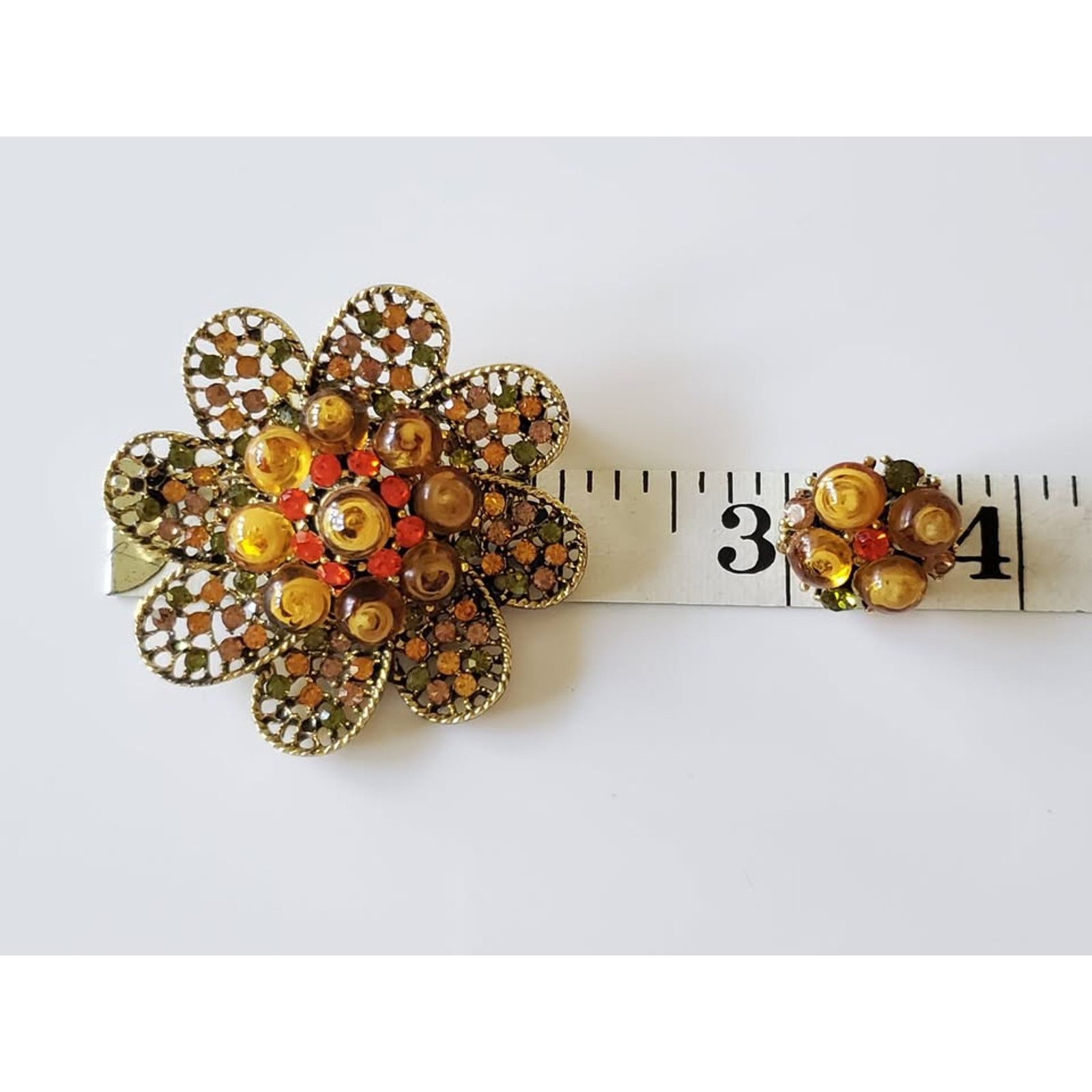 Other Vintage Orange and Yellow Bead Filigree Brooch & Earring Set Size ONE SIZE - 6 Thumbnail