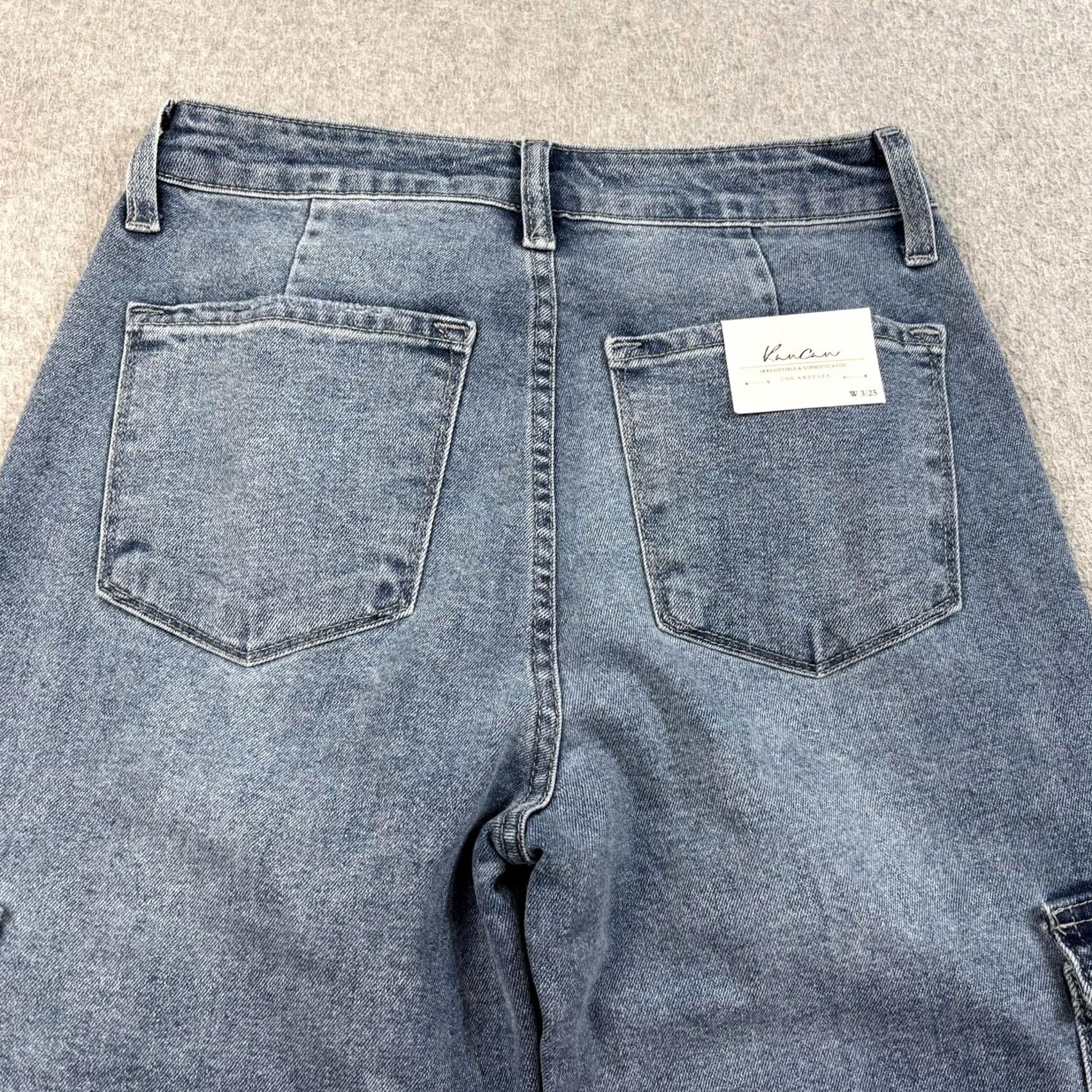 Vintage KanCan Jeans Juniors 3/25 Blue Med Wash High Rise Wide-Leg Cargo Denim Stretch Jeans Womens Size 26" / US 2 / IT 38 - 5 Thumbnail