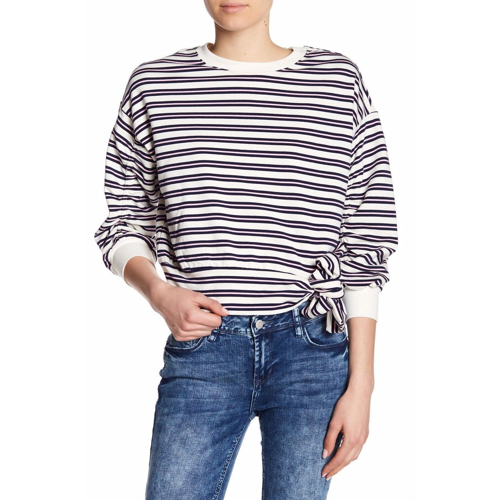 Other Kensie Striped Shirred 3/4 Sleeve Navy Pink Sweatshirt Small Size S / US 4 / IT 40 - 2 Thumbnail