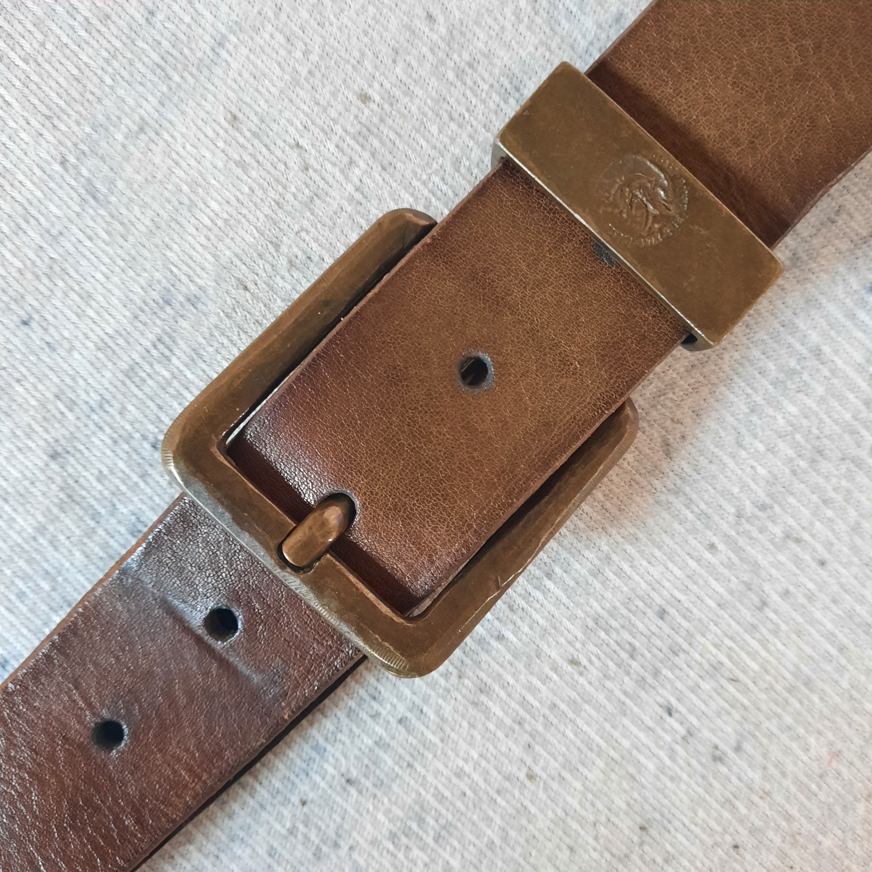 Vintage 💥 Vintage diesel solid brass spellout punk leather belt Size ONE SIZE - 6 Thumbnail