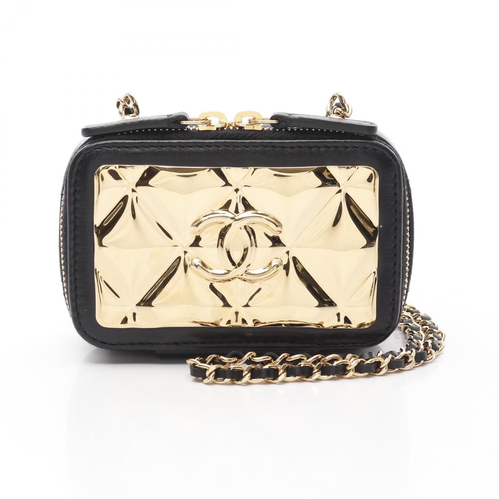 Chanel Chanel Matelasse Lambskin 2Way Shoulder Bag Leather Vanity Bag Ap3002 in Black, Women's