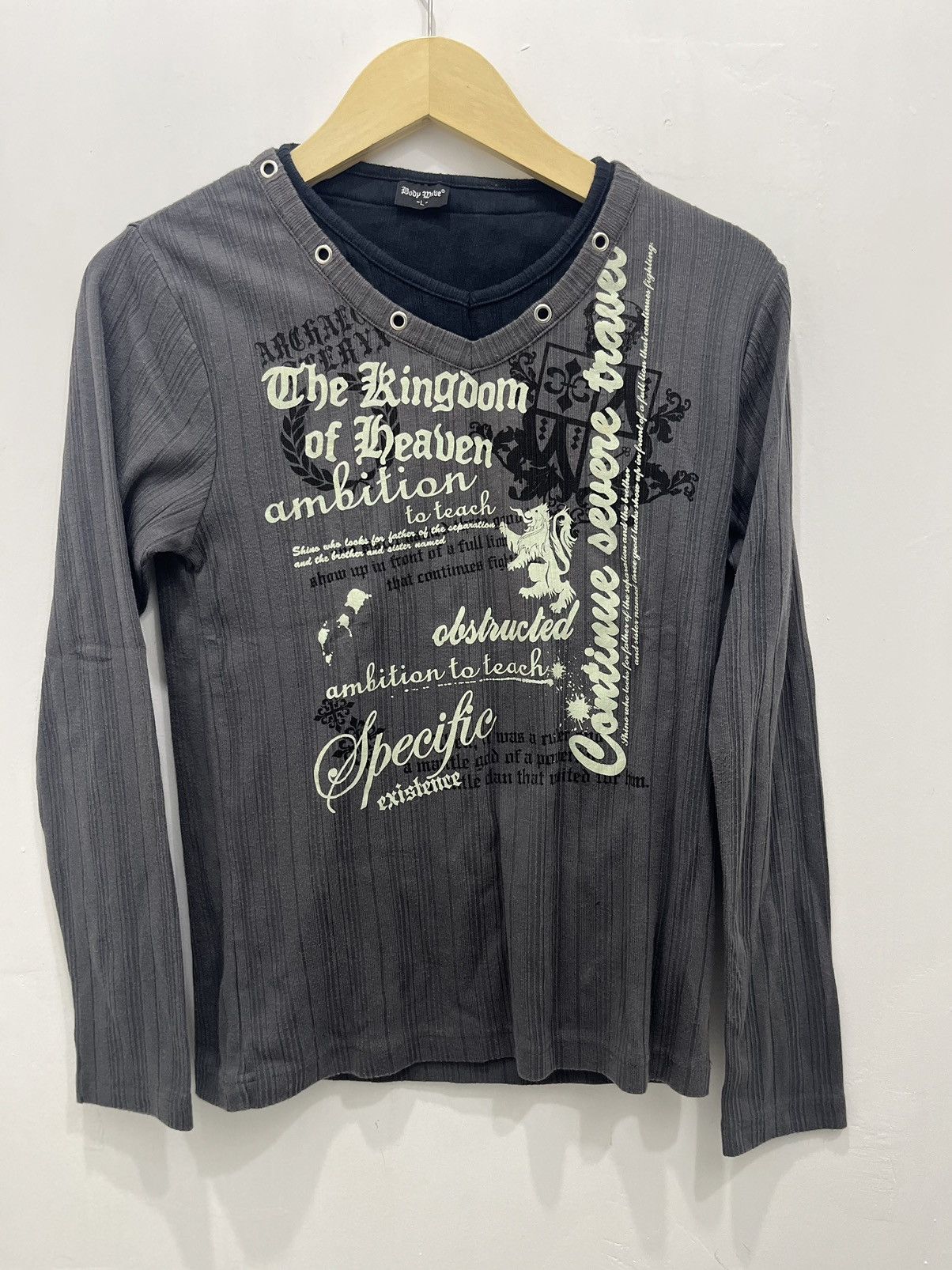 Japanese Brand Longsleeve Double Layer Body Wave Poem Japanese Punk Style Size US L / EU 52-54 / 3 - 1 Thumbnail
