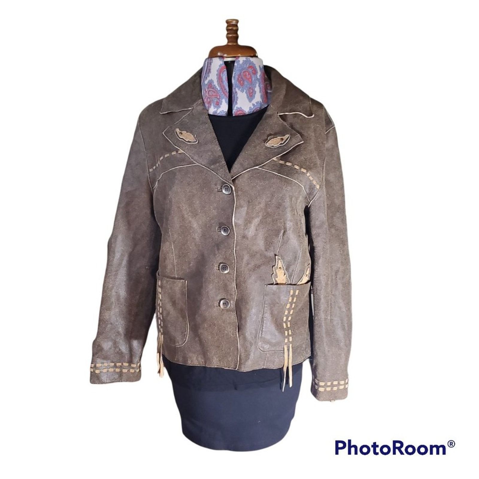 Nordstrom Bernardo | Brown Western Bohemian Leather Jacket |Size Large Size L / US 10 / IT 46 - 1 Thumbnail