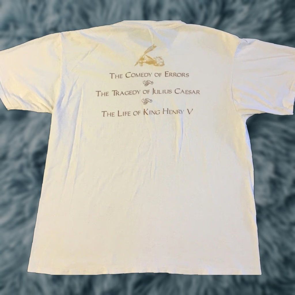 Julius VINTAGE 90s William Shakespeare Shirt XL Beige Striped Crew Neck Short Sleeve Single Stitch Mens T-Shirt Size US XL / EU 56 / 4 - 1 Thumbnail