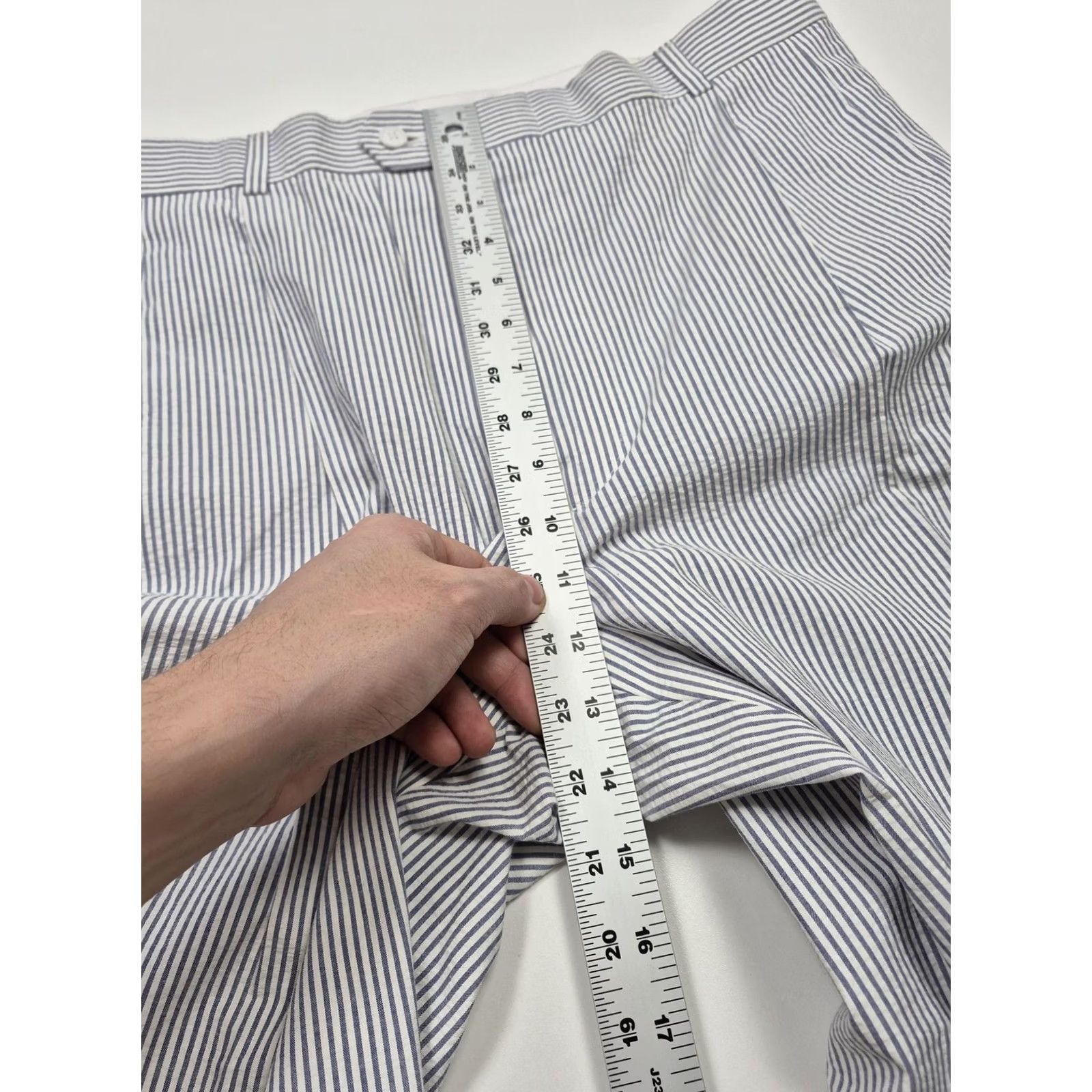 Vintage Haspel Dress Pants Mens 40x37 Blue Cotton Pleated Stripe New Orleans Suit / Business, Wedding, Spring, Summer Mens 40W 37in Inseam Size 40R - 7 Thumbnail