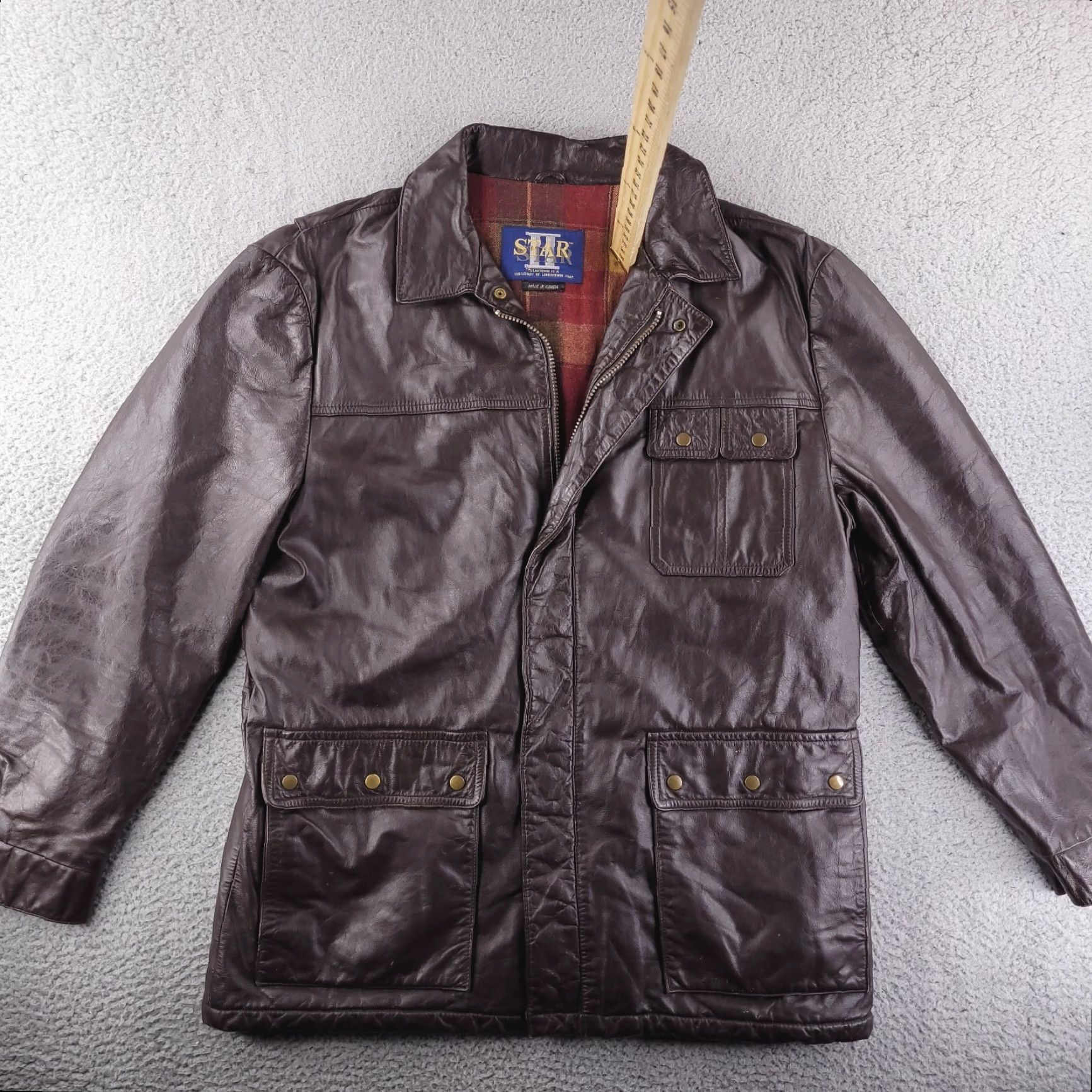 Vintage VINTAGE Star Leather jacket Mens Large Brown Real Genuine Flannel Lined Wetsern Size US L / EU 52-54 / 3 - 2 Thumbnail
