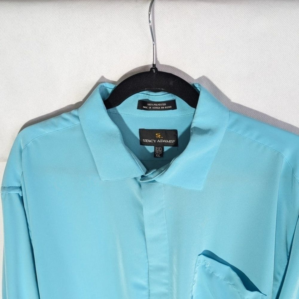 Stacy Adams Men's long sleeve blue button down party shirt XXL Stacy Ad Size US XXL / EU 58 / 5 - 2 Thumbnail