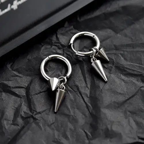 Jewelry x Vintage Stainless Steel Geometry Triangle Cone Drop Earrings For Men in Silver