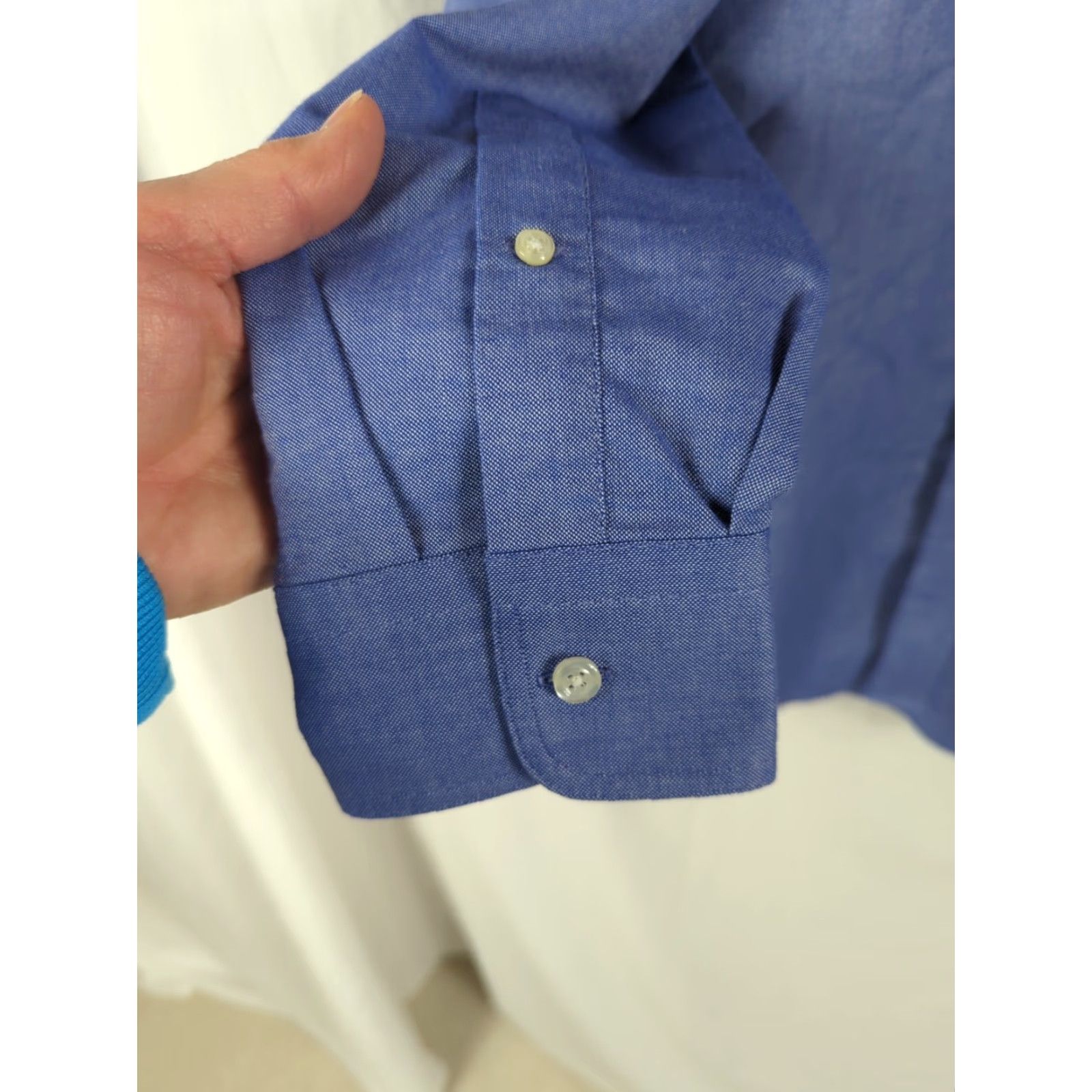 Lands' End Lands' End Men's Button-Down Shirt Blue 16x35 Regular Cotton Polyester Woven Chest Pocket EUC Size US L / EU 52-54 / 3 - 4 Thumbnail