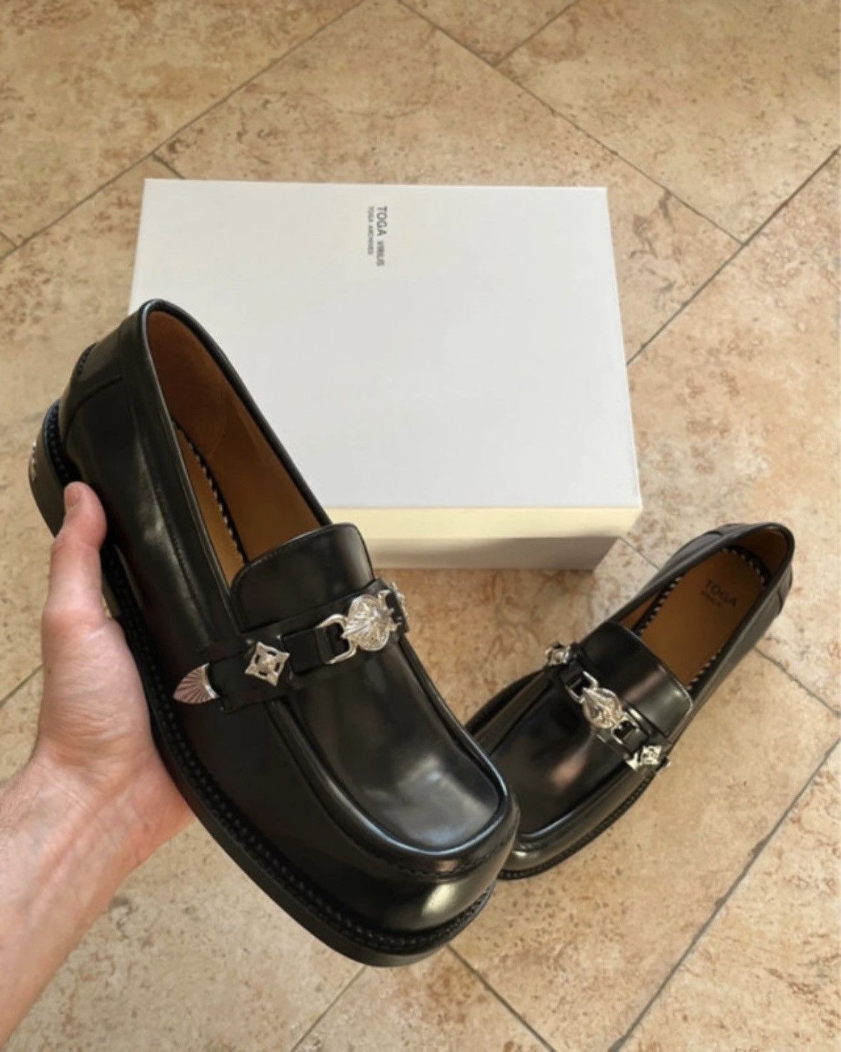 TOGA VIRILIS Toga Virilis Polished Black Loafers Size US 12 / EU 45 - 1 Thumbnail