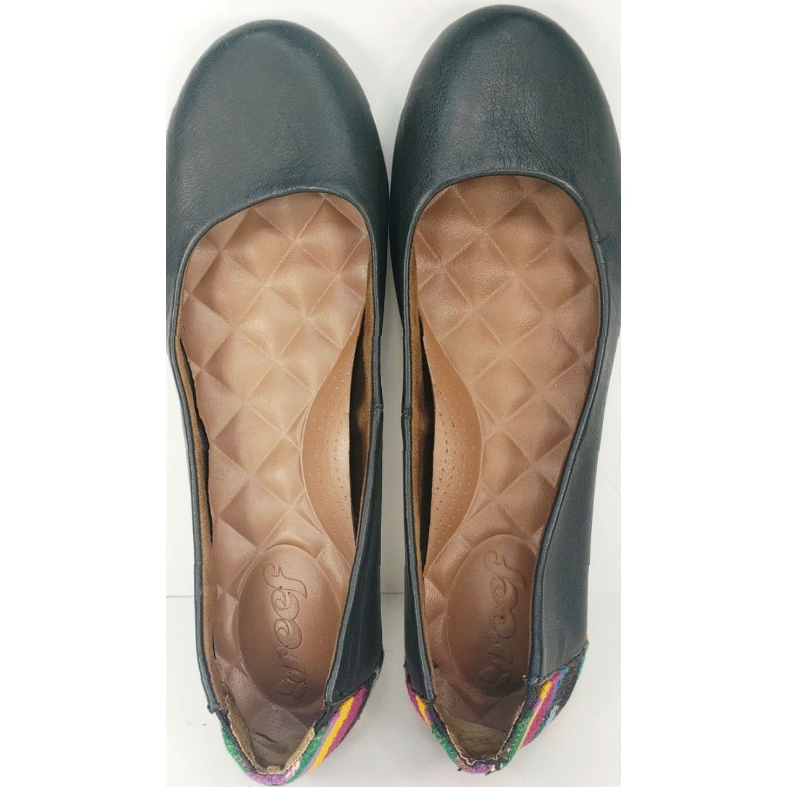 REEF Reef Tropic Sea Women's Ballet Flats 8M Black Leather Striped Heel, Casual, Flat Shoes, Slip On, Arch Support Size US 8 / IT 38 - 7 Thumbnail