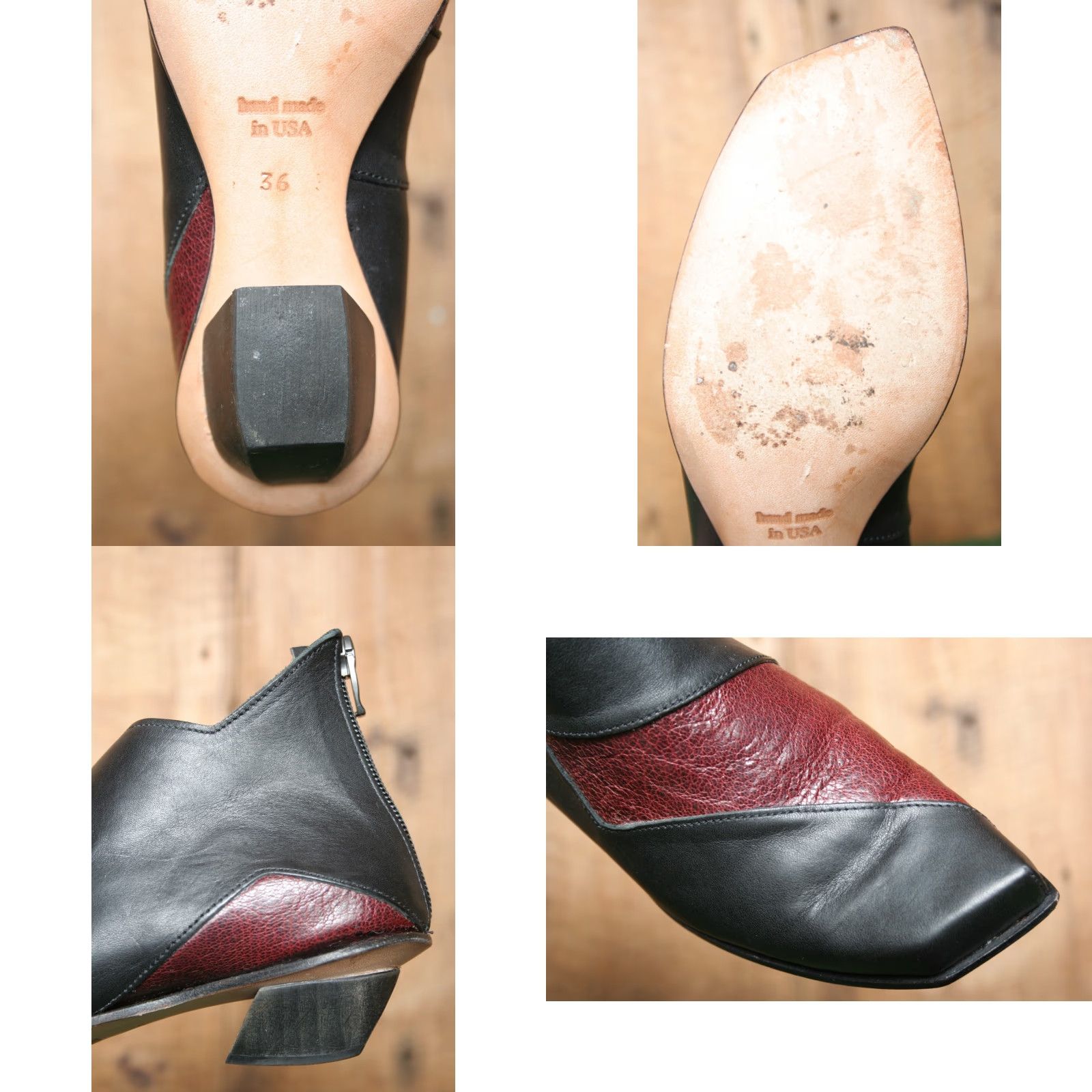 Area VINTAGE CYDWOQ Bootie Leather Black Burgundy 1" Heel Zip US 6 EUR 36 Womens Shoes Size US 6 / IT 36 - 8 Thumbnail